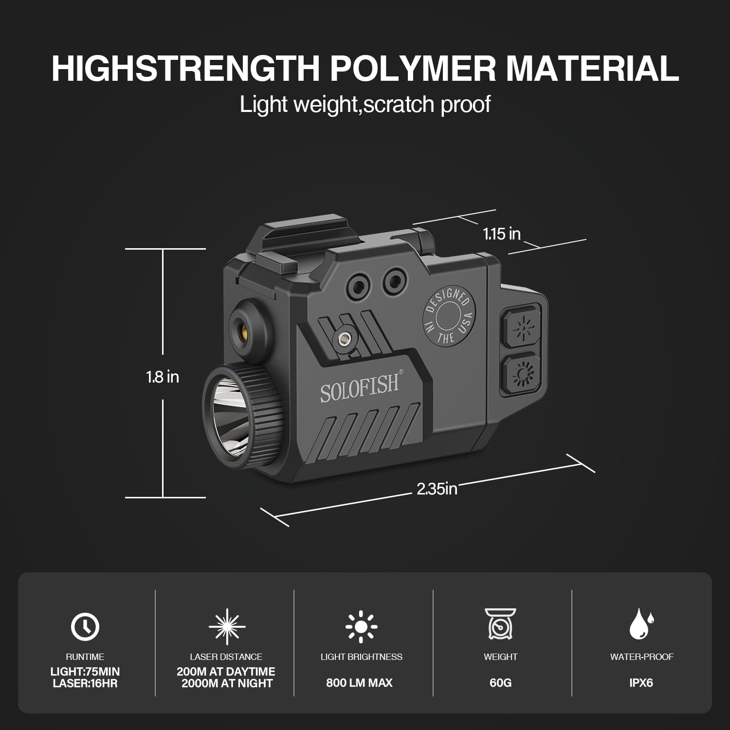 800 Lumens Pistol Light Laser Combo | Strobe Function For Green Laser And