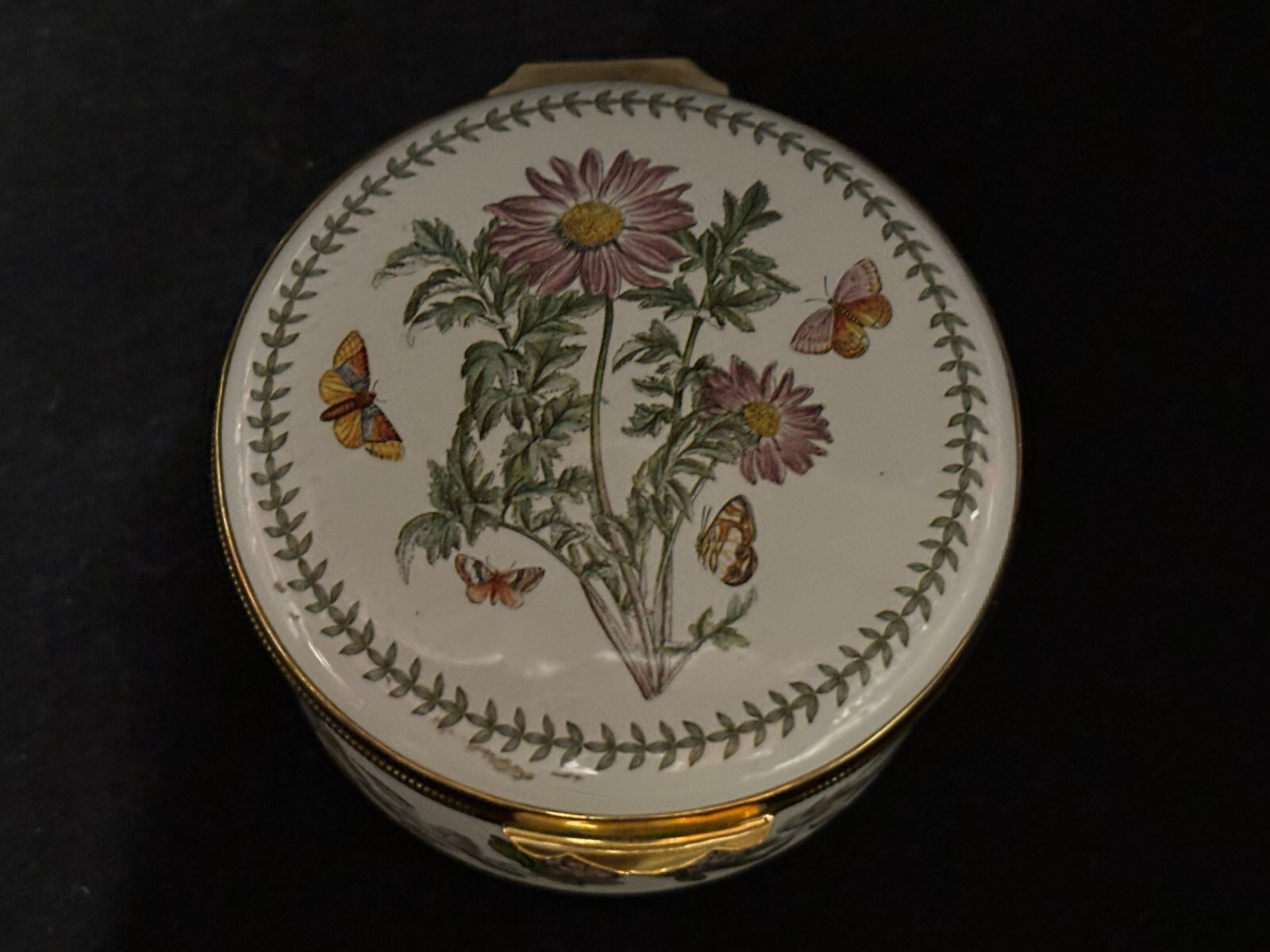 Portmeirion Enamel Trinket Box "FLOWERED CHRYSANTHEMUM" ~ NO BOX