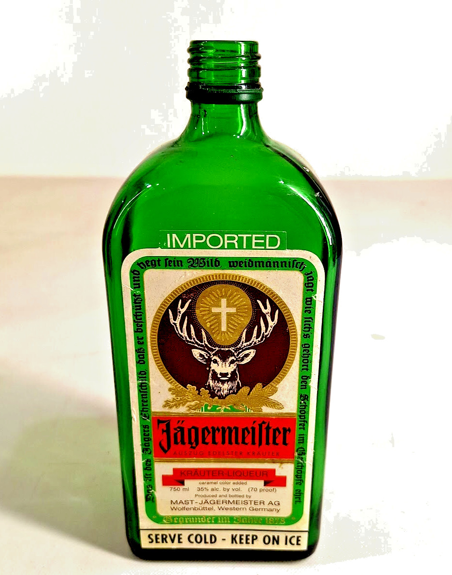 Empty Jagermeister Green Glass Bottle 750ml.