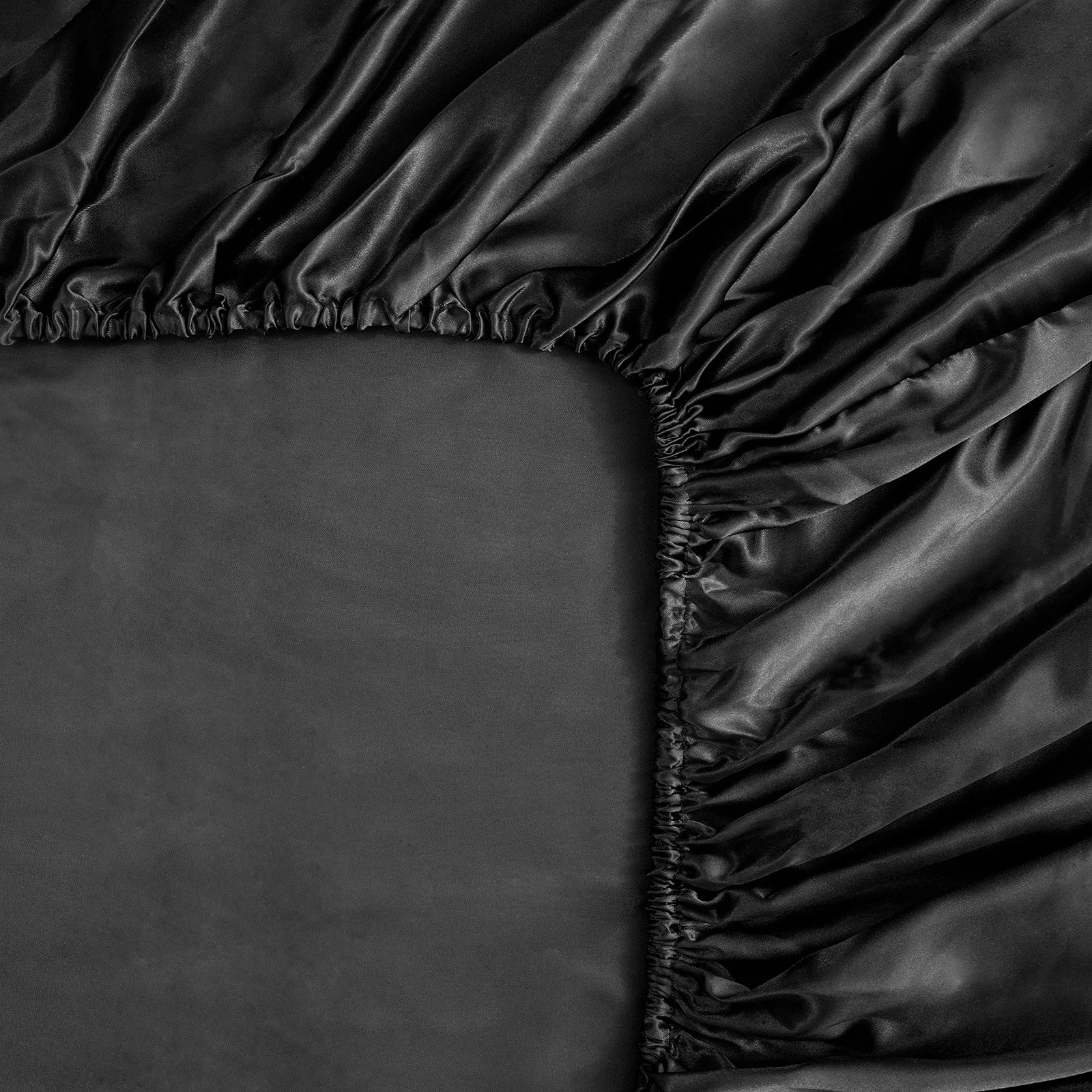 Black Silk Satin King Size Fitted Sheet Only Deep Pocket Fully Elasticized