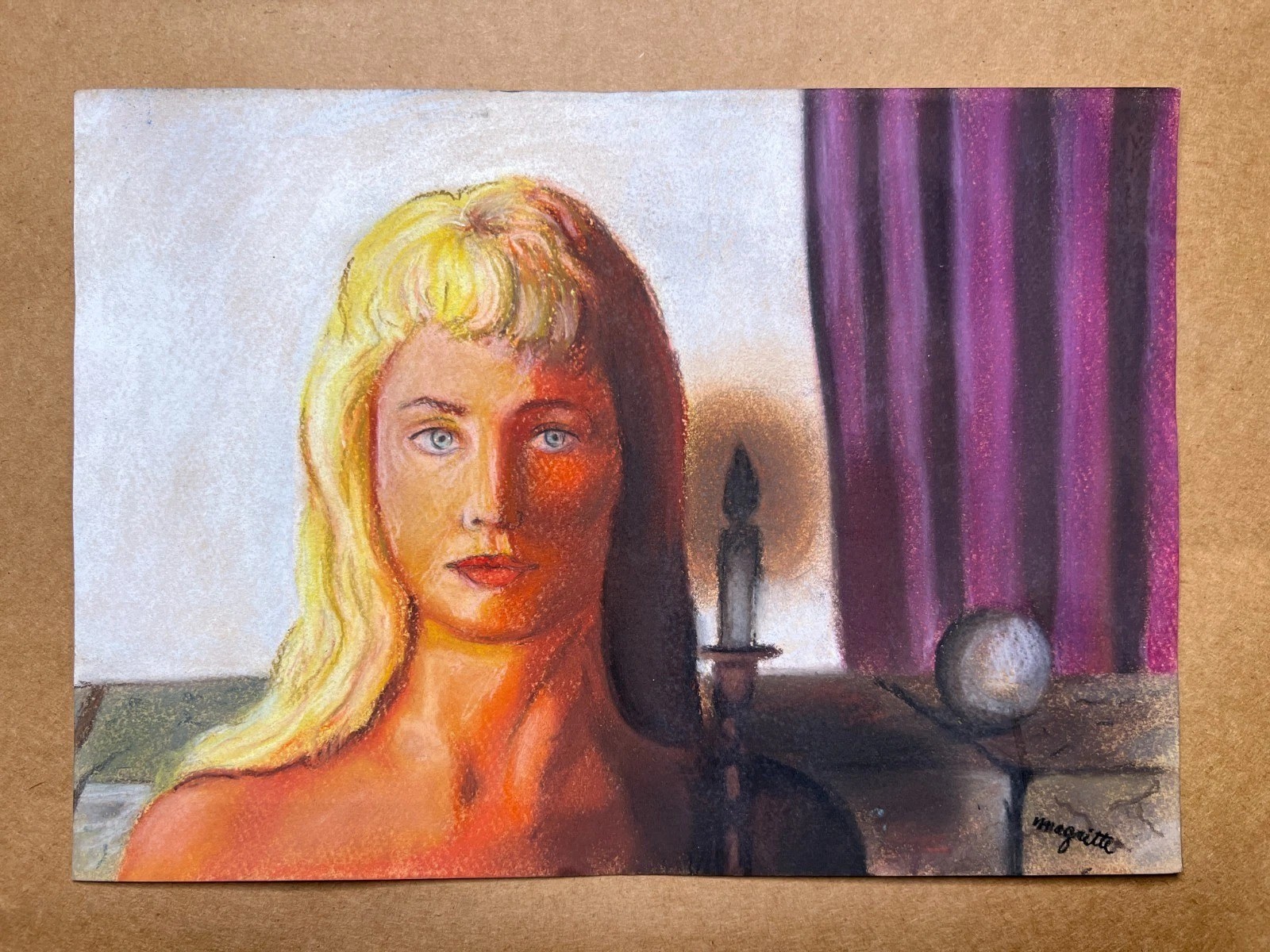 Rene Magritte Drawing on paper (Handmade) signed and stamped mixed media.
