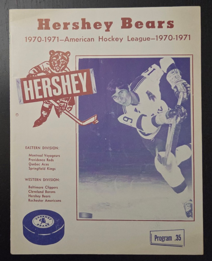 1971 HERSHEY BEARS AHL HOCKEY PROGRAM v. MONTREAL VOYAGEURS KEN DRYDEN (HOF)