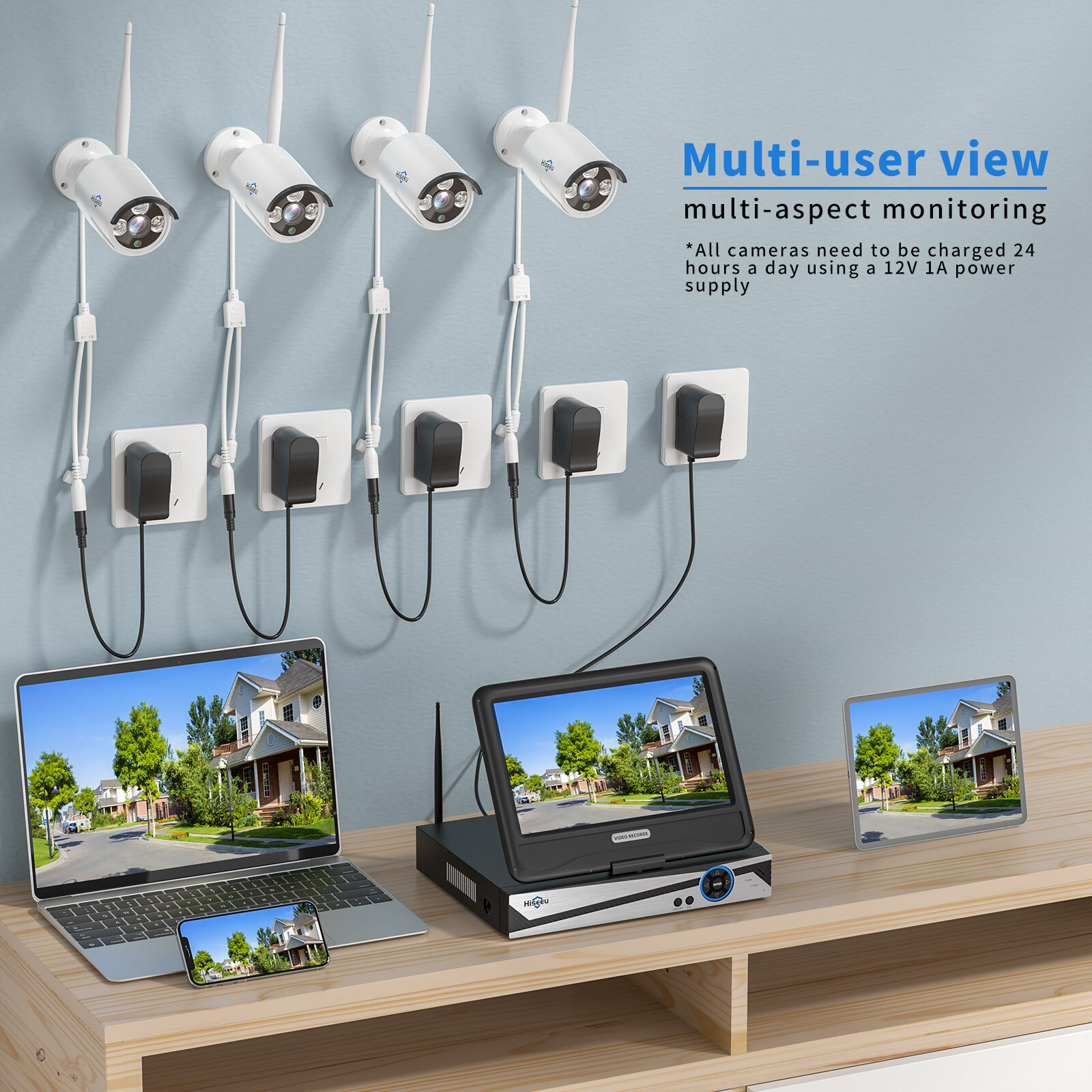 Hiseeu 10CH 5MP NVR Outdoor Wired Security Camera System CCTV WIFI IP 1TB HDD