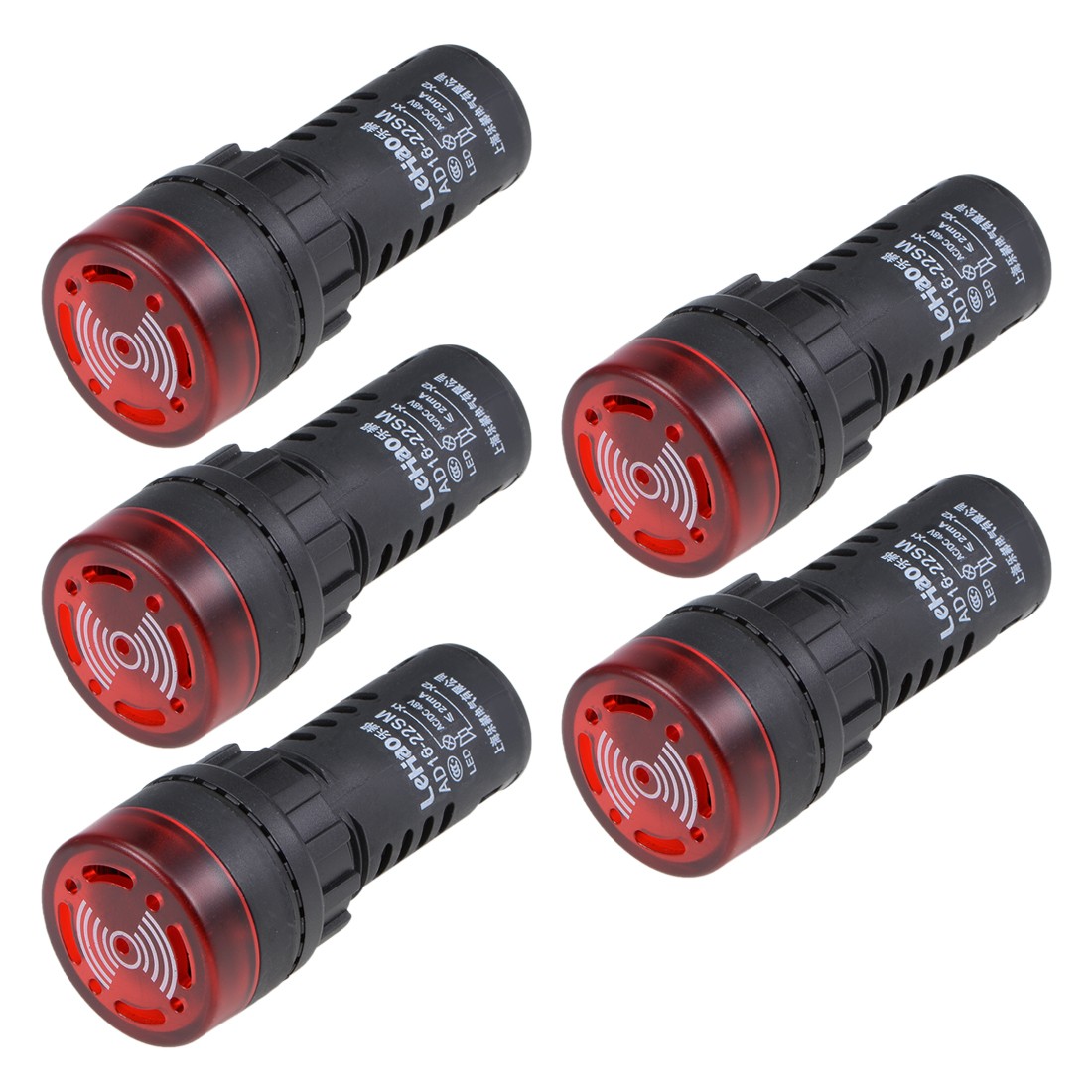 AC/DC 48V Indicator Light with Buzzer Red Flashing Alarm 22mm Panel LED 5pcs