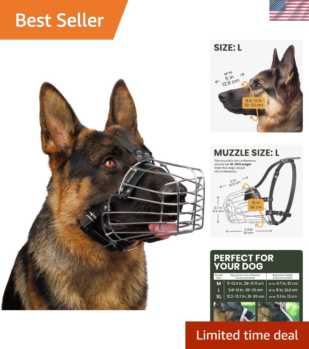 Durable German Shepherd Dog Muzzle - L Size with Comfort Padding & Tight Fit