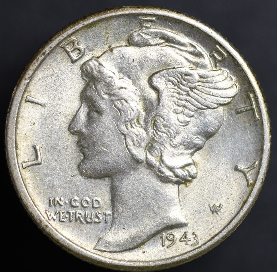 1943-D Mercury Dime UNC Mint State FSB FULL SPLIT BANDS  (#8503)