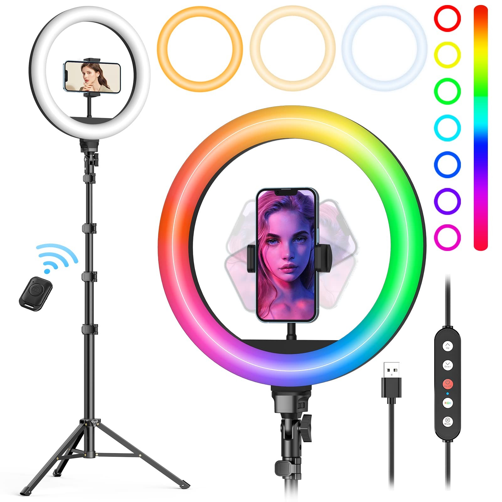Weilisi 10 Ring Light Stand 72 Holder38 Color Modes Selfie Light Tripod