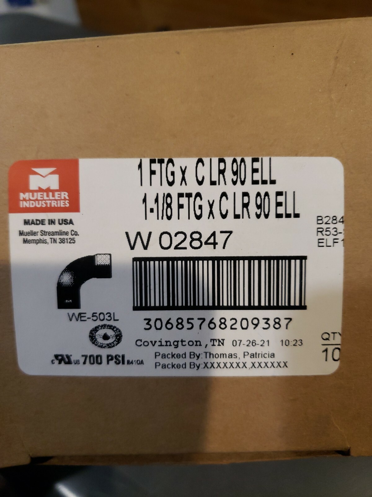 1-1/8" Long Radius Street 90 Copper , W02847, WE-503L Qty 10