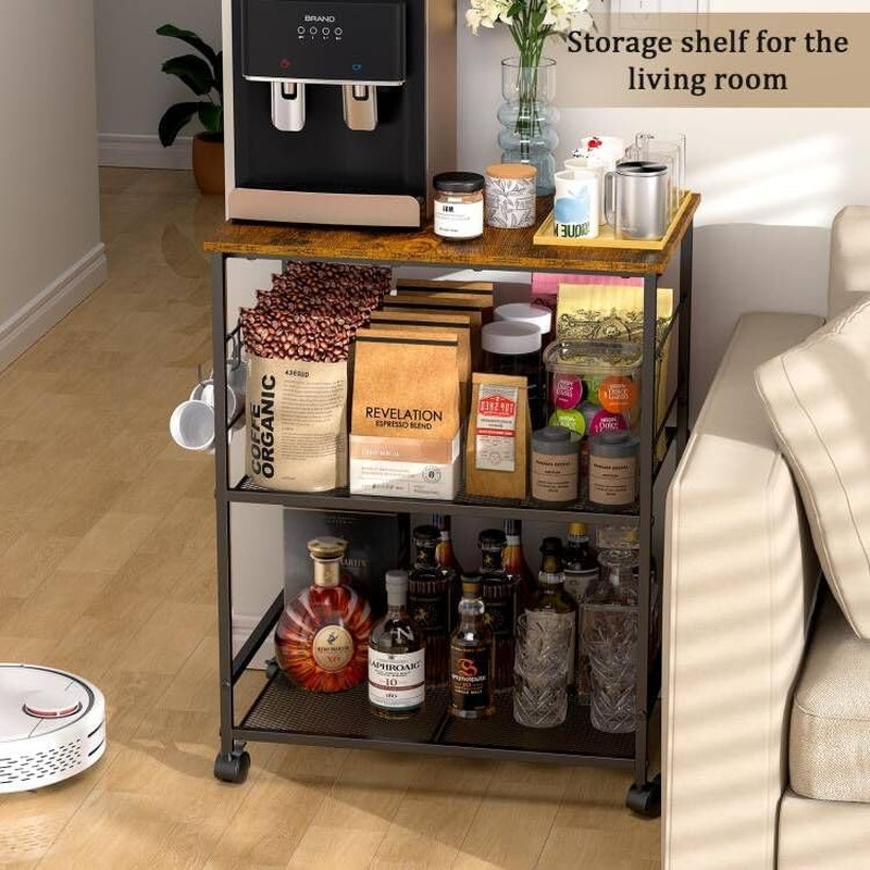 Rolling Kitchen Microwave Cart, 3 Tier Microwave Table Stand with Storage, Kitch