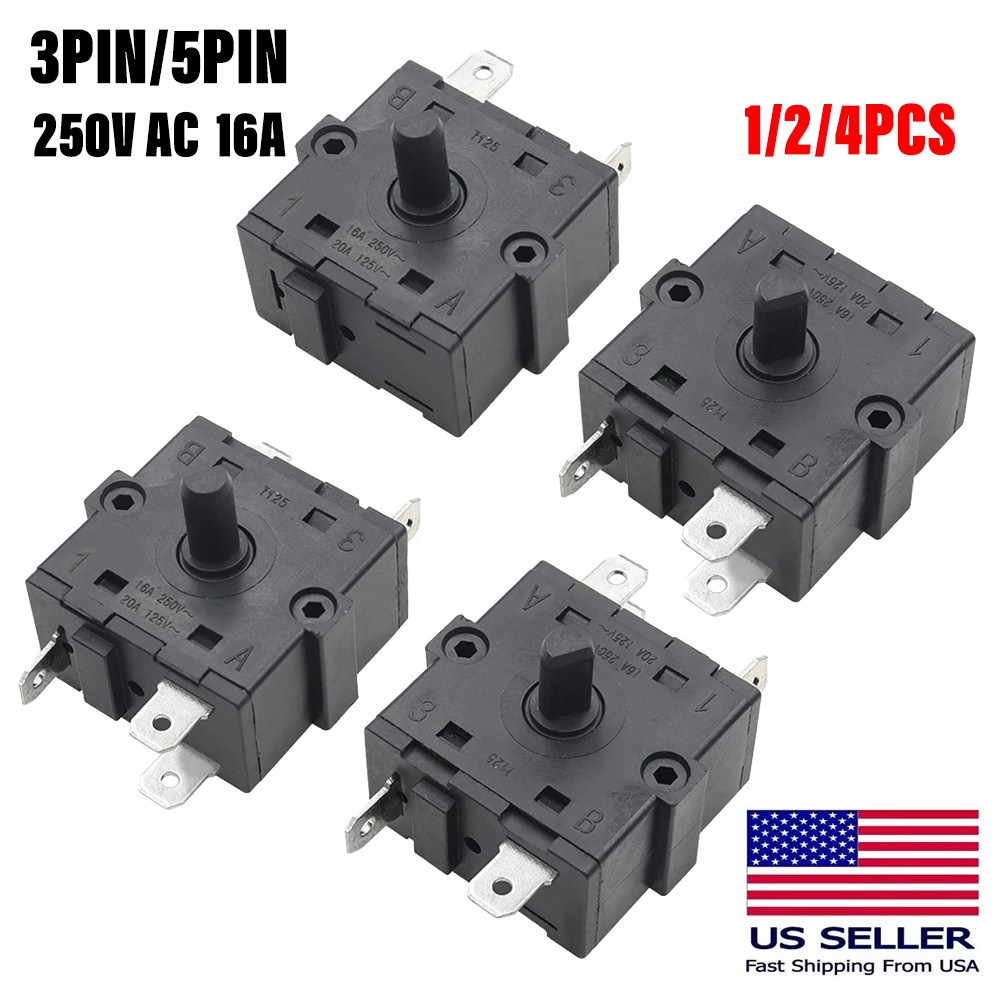 New Electric Room Heater 3 Pin 5Pin Rotary Switch Selector AC 250V 16A 1/2/4PCS