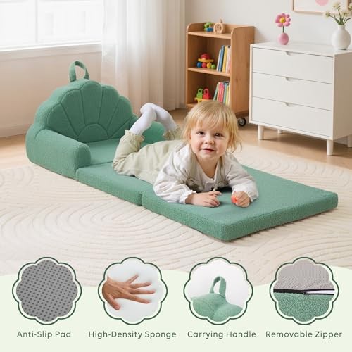 Toddler Chair for Kids, 2-in-1 Soft Couches That Fold Out for Toddler, Green