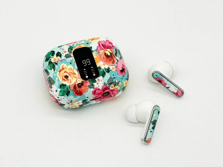 VYBZ True Wireless TWS In-Ear Earbuds with Charging Case & LED Display - FLORAL
