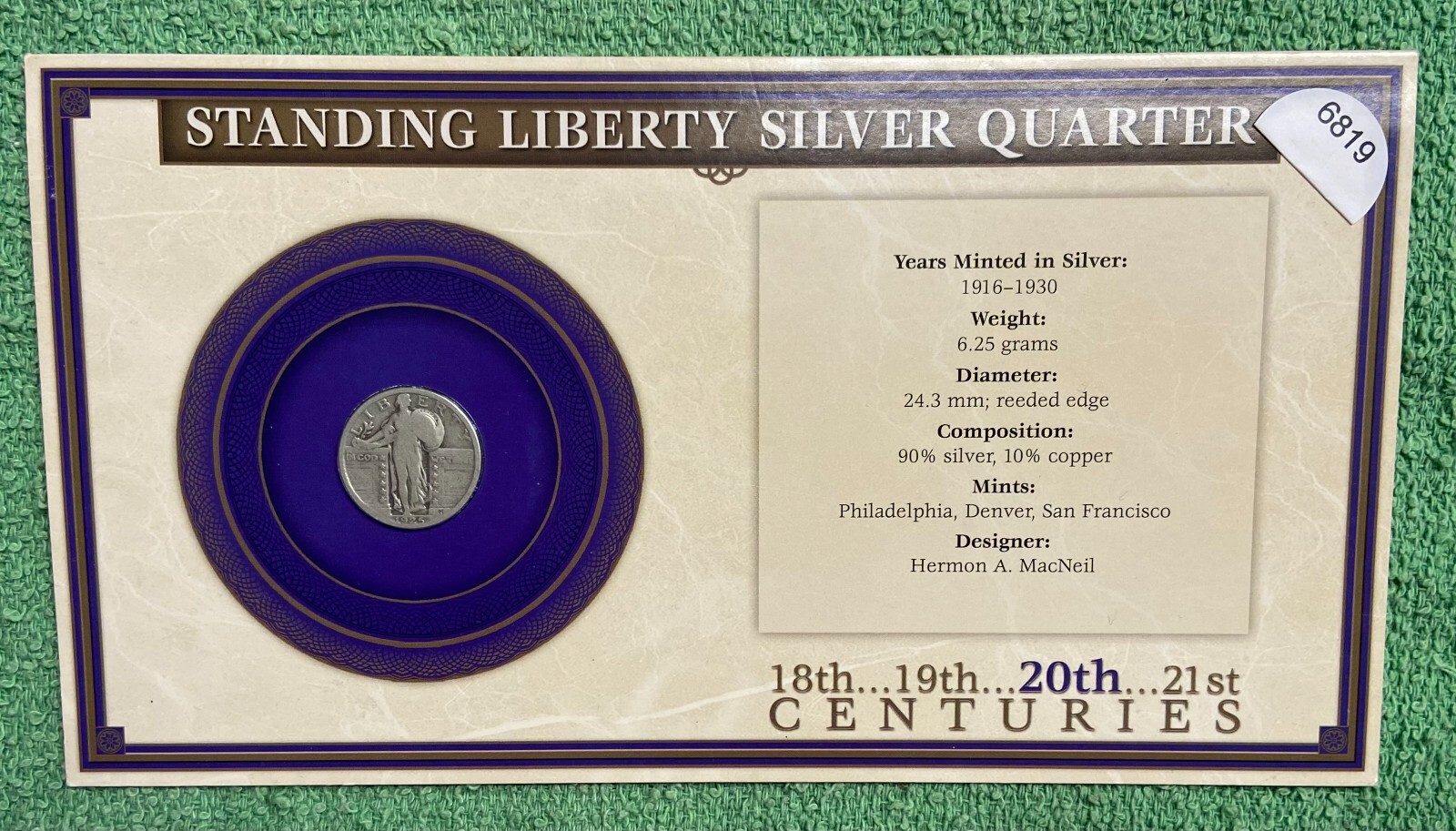 1926 STANDING LIBERTY QUARTER IN DISPLAY CARD - L@@K AT PICTURES!!!!!  #6819
