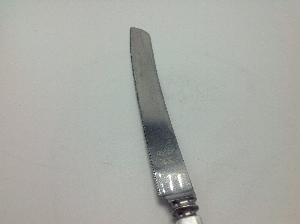 Vintage Lamplough Cutlery Knife Sheffield Stainless Pearlized Handle 8" Blade