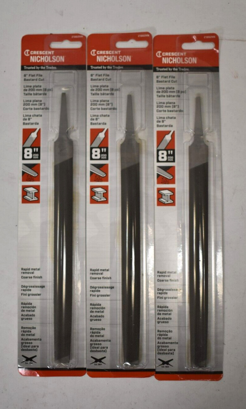 Lot of 3 Crescent Nicholson Bastard Coarse Finish Files High Carbon Steel 8" L