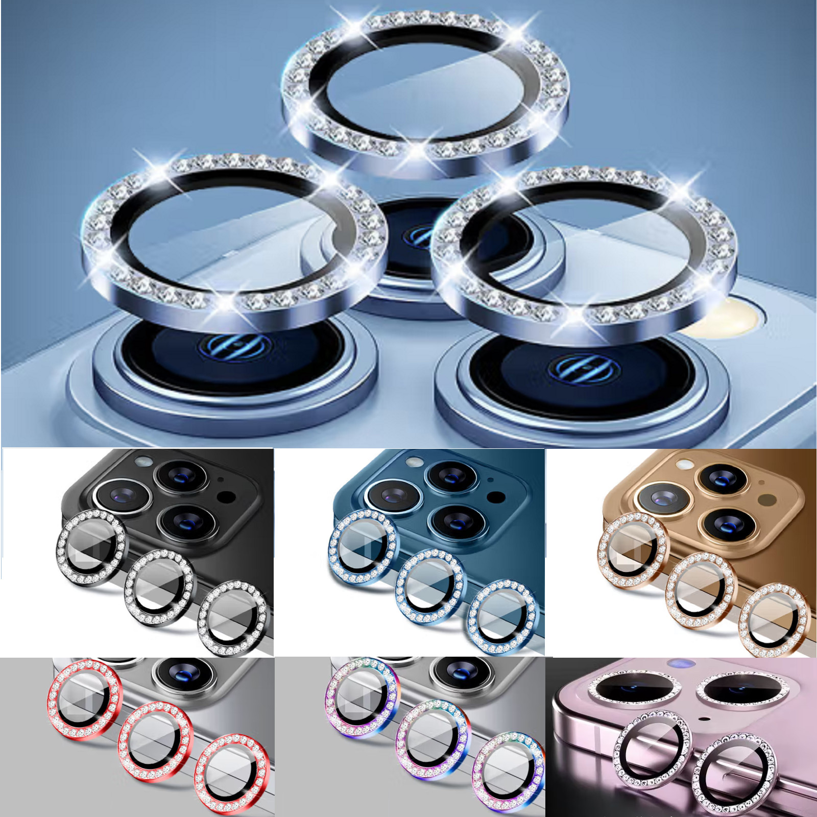 For iPhone 17/16 15/14/13 Pro Max/Pro Camera Lens Protector Bling Diamond Lens