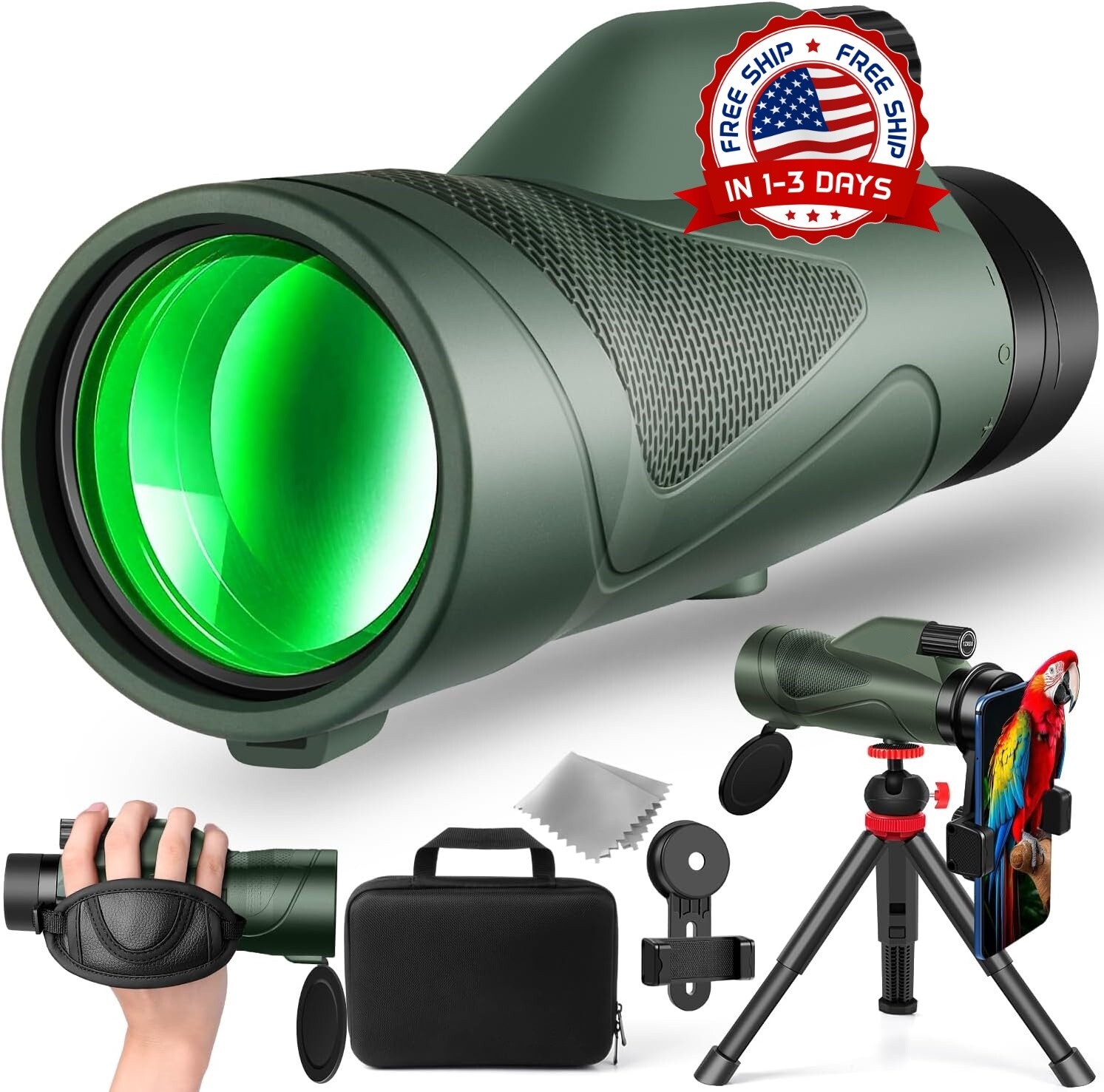 Telescopio Monocular HD 12x60 Para Adultos Con Trípode Adaptador Para Smartphone