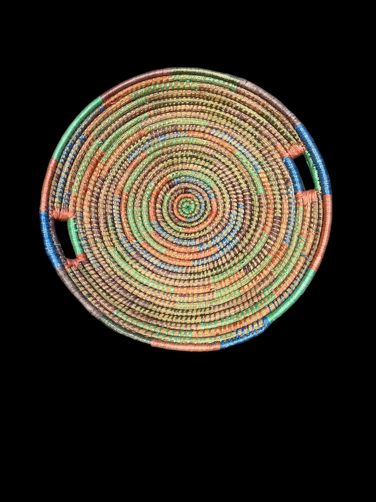 Bohemian Multicolored Pastel Straw Woven Round Basket 20” Wall Table Decor
