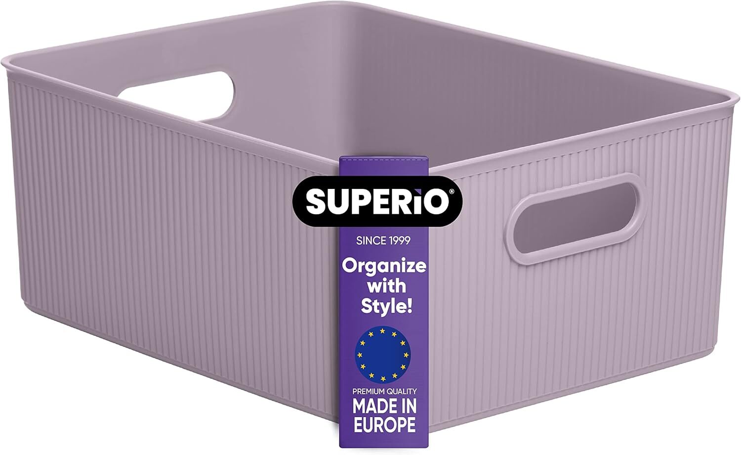 Superio Medium Lilac Ribbed Storage Bin, Plastic Storage Basket (15 Liter)
