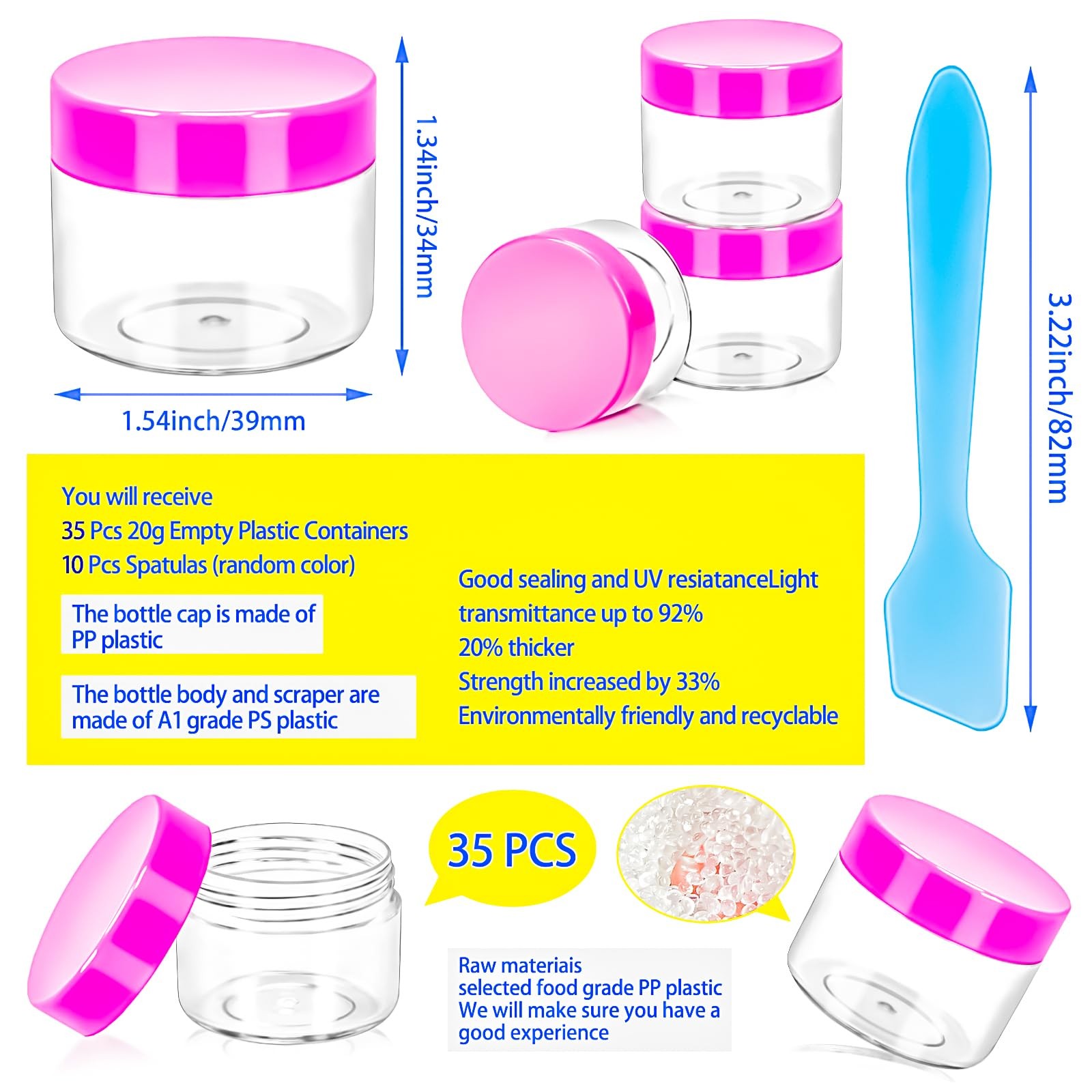 35 Pack 20G Plastic Jars Containers, 20Ml Travel Size Container Jars with Lids