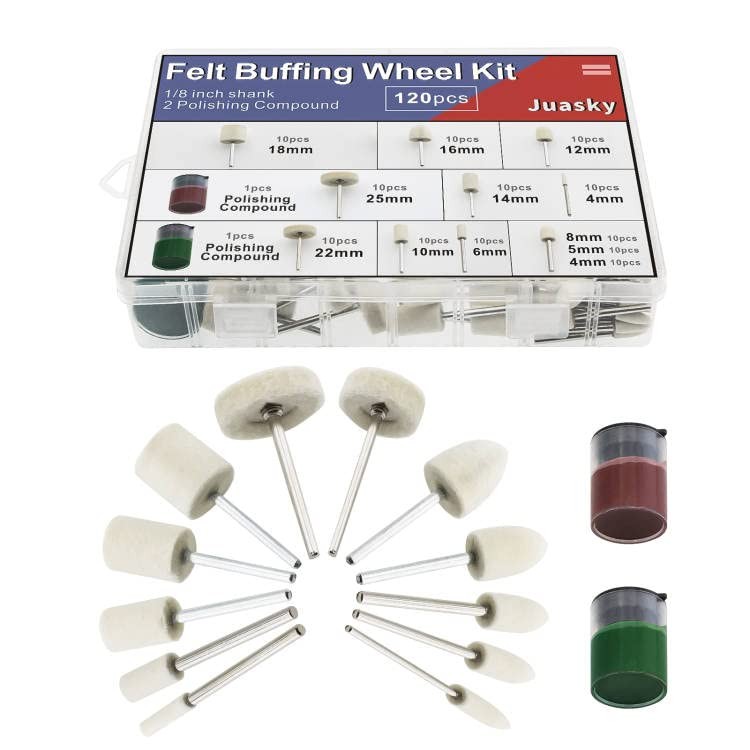 120pcs Wool Felt Polishing Kit, Polishing Buffing Wheel Pads, Mounted Mandrel