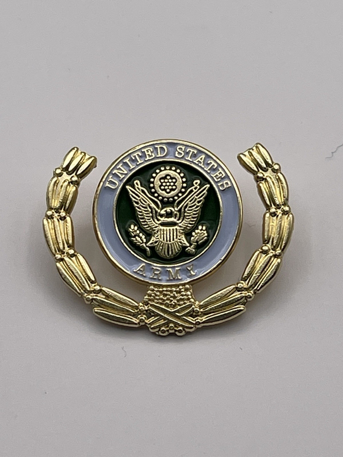 1” United States Army Logo w/ Leaf Wreath Military Hat Pin Lapel Enamel goldtone