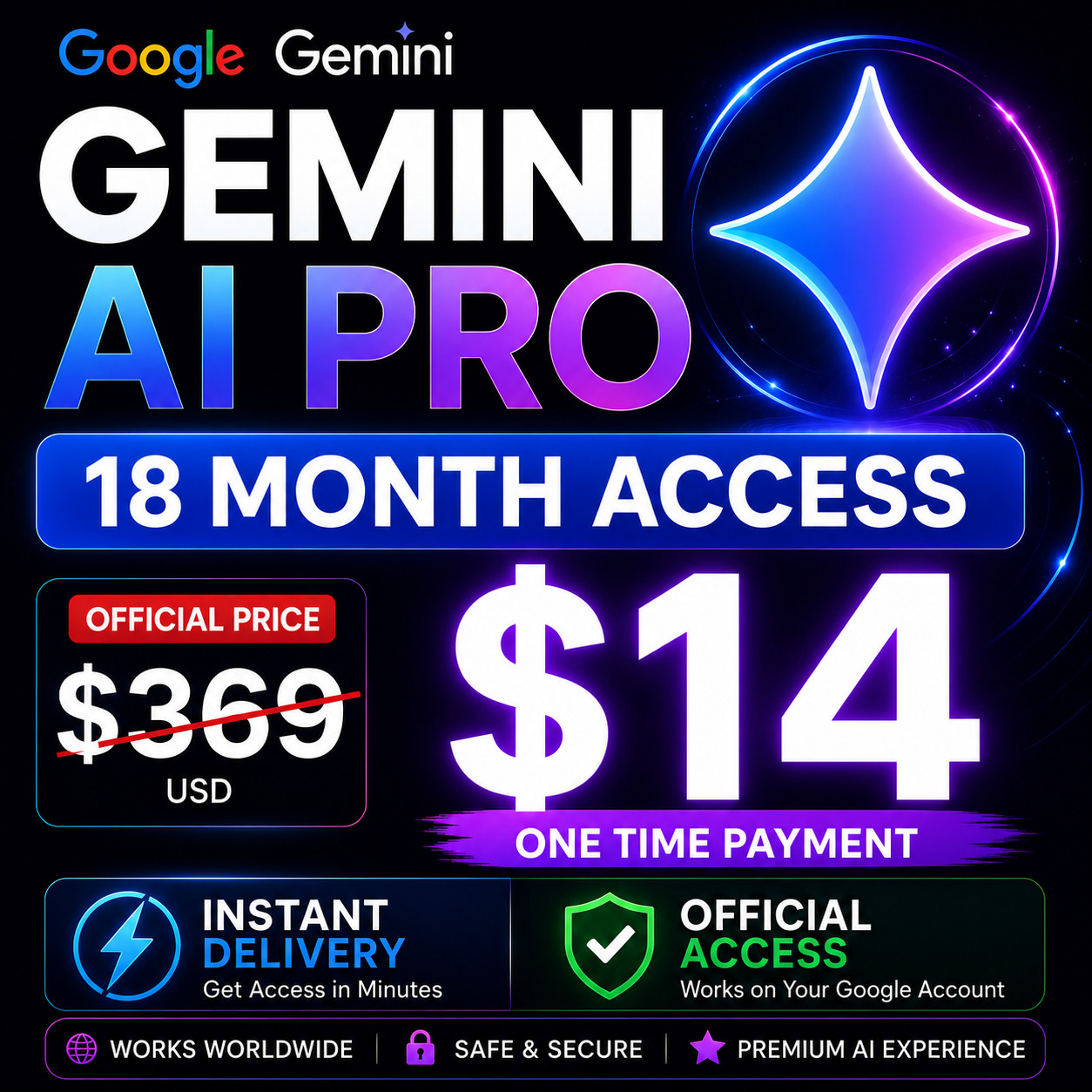 Google Gemini AI Pro – 18 Months Subscription Instant Delivery