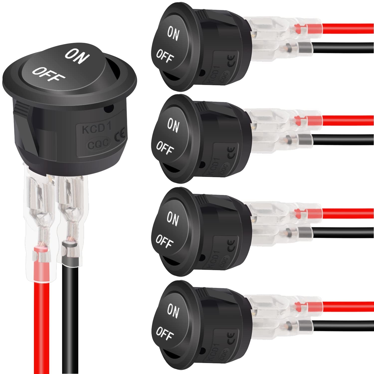 /5Pcs 12V Round Rocker Switch AC 6A/250V 10A/125V SPST 2 Pin 2 Position On/Of...