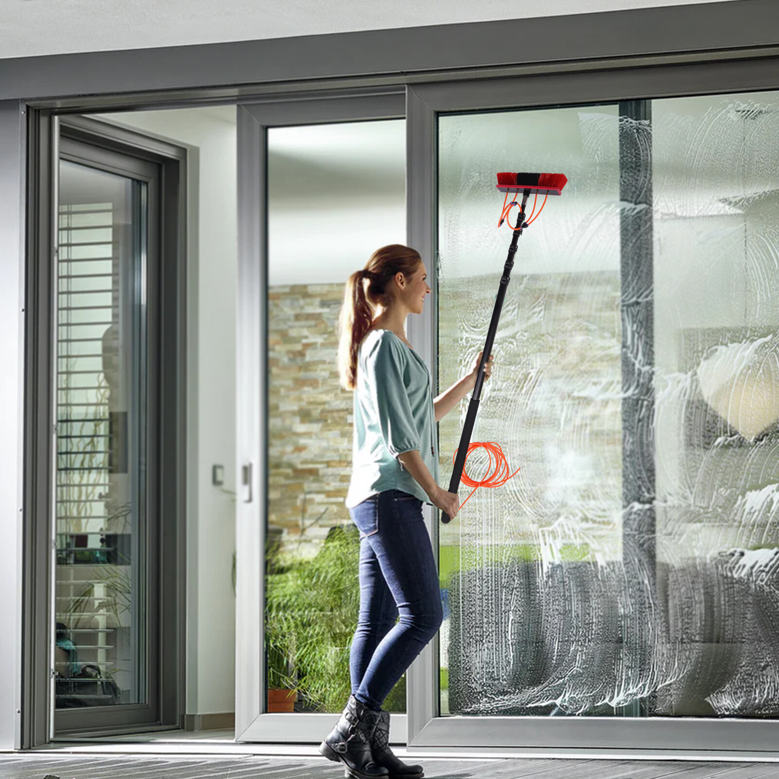 Telescopic Pole Water Fed Brush for High Surface Cleaning, Adjustable 7ft to