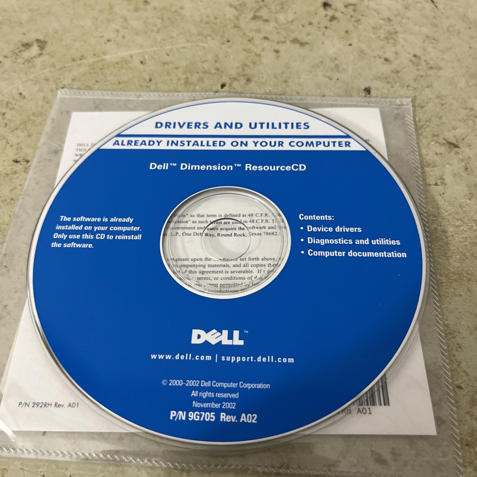 Dell Tools CD - Drivers and Utilities -  Dell Dimension ResourceCD Nov. 2002