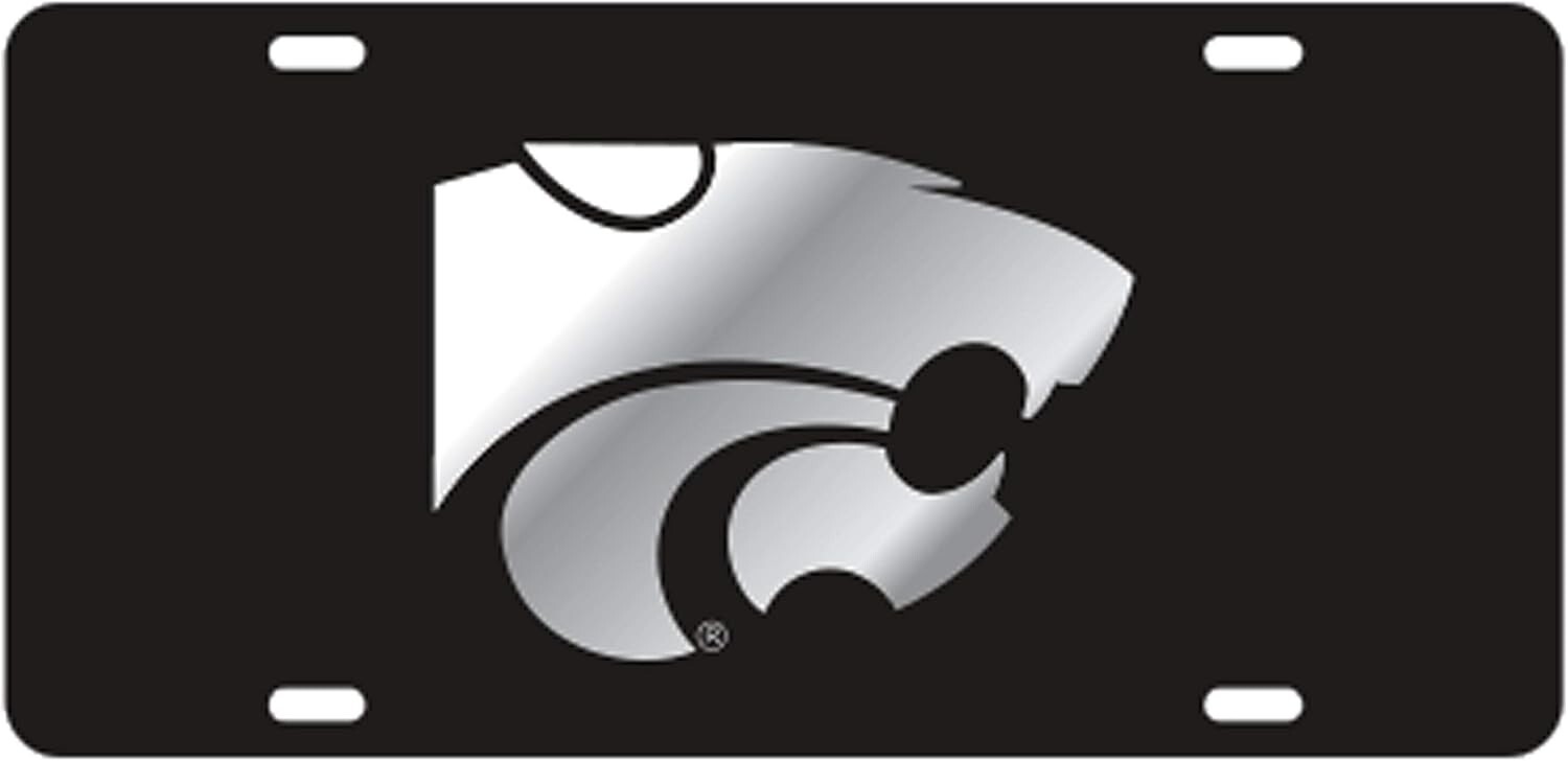 KANSAS STATE Wildcats Black-Silver Mirrored License Plate / Car Tag
