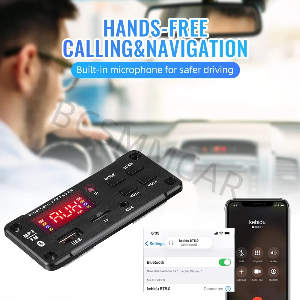 Amplifier Bluetooth 5.0 MP3 Player Decoder Board USB AUX FM Radio Module Speaker