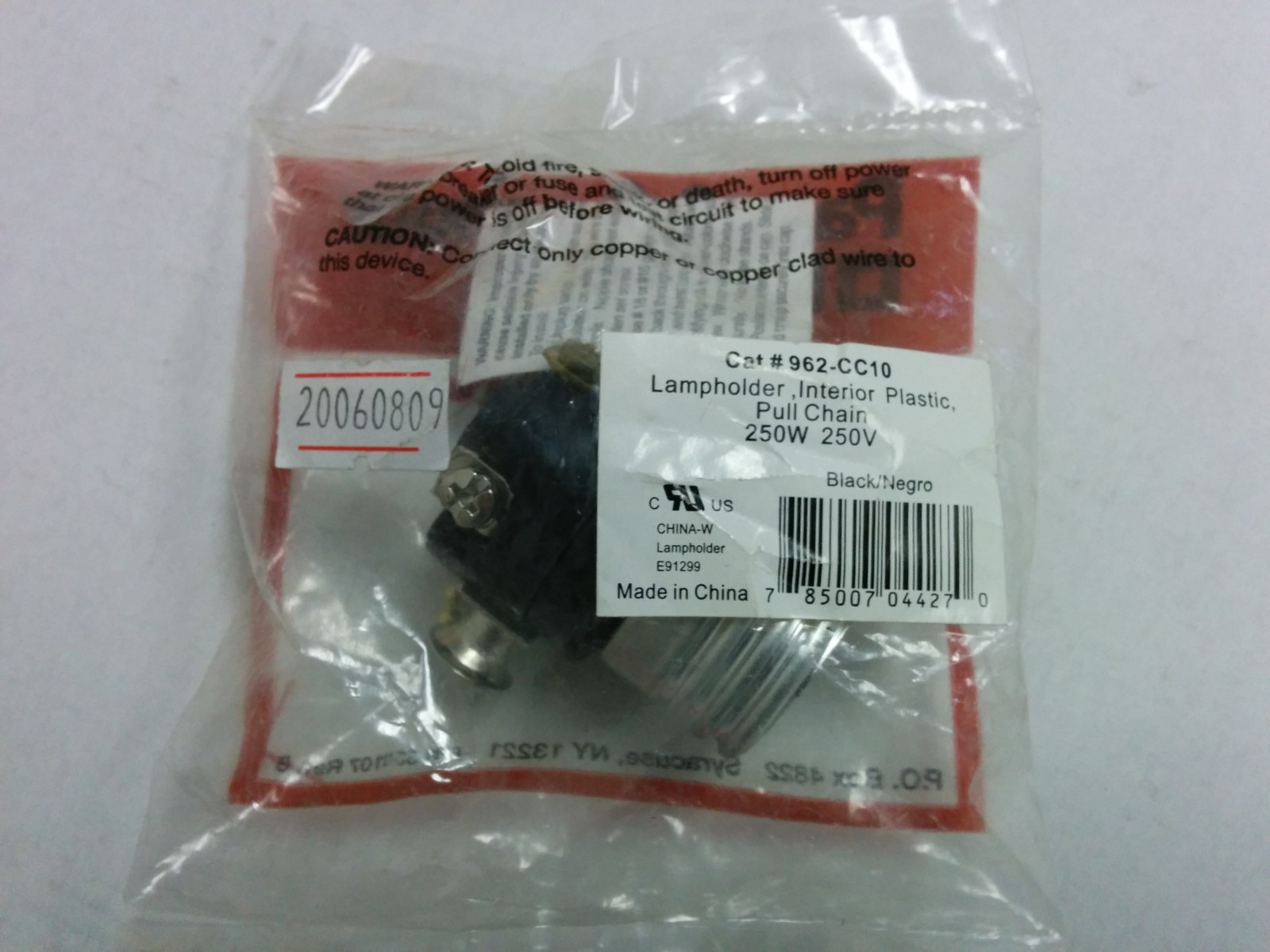 (10 pc) Pass & Seymour Pull Chain Interior Light Socket Plastic Lampholder BLACK