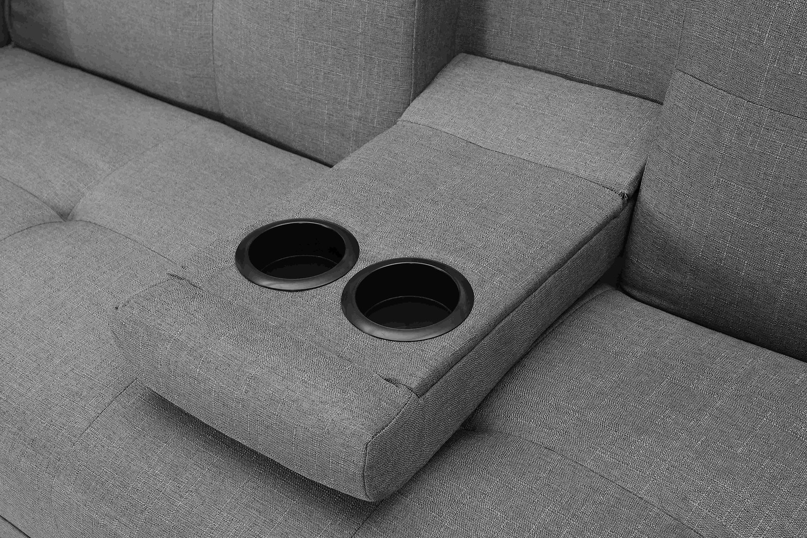 74.4" Futon Sofa Bed Twin Sleeper 2 Cup Holders 3-Position Adjustable Linen Gray
