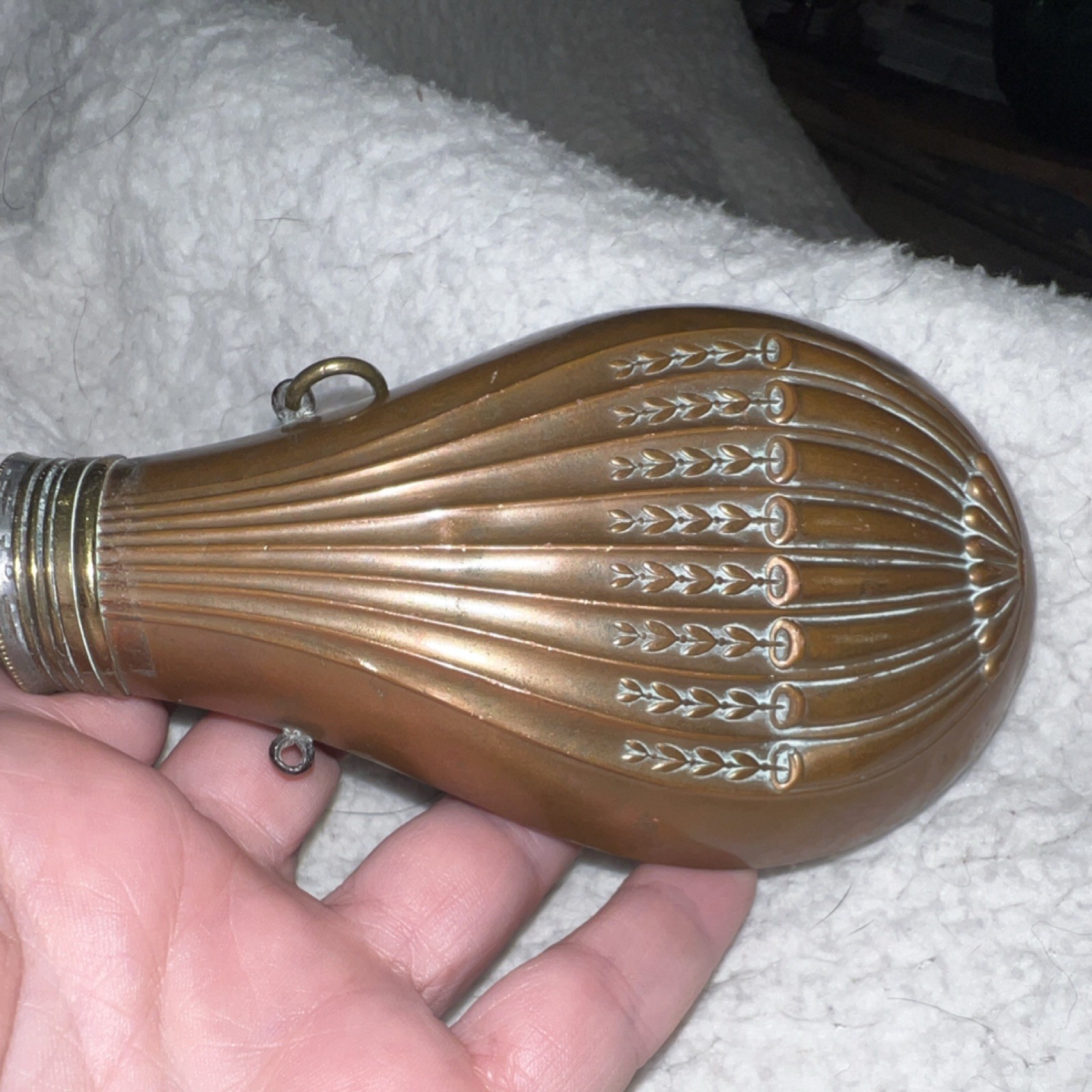Antique Copper & Brass Black Powder Flask for Muzzleloader Rifle 6.5” long