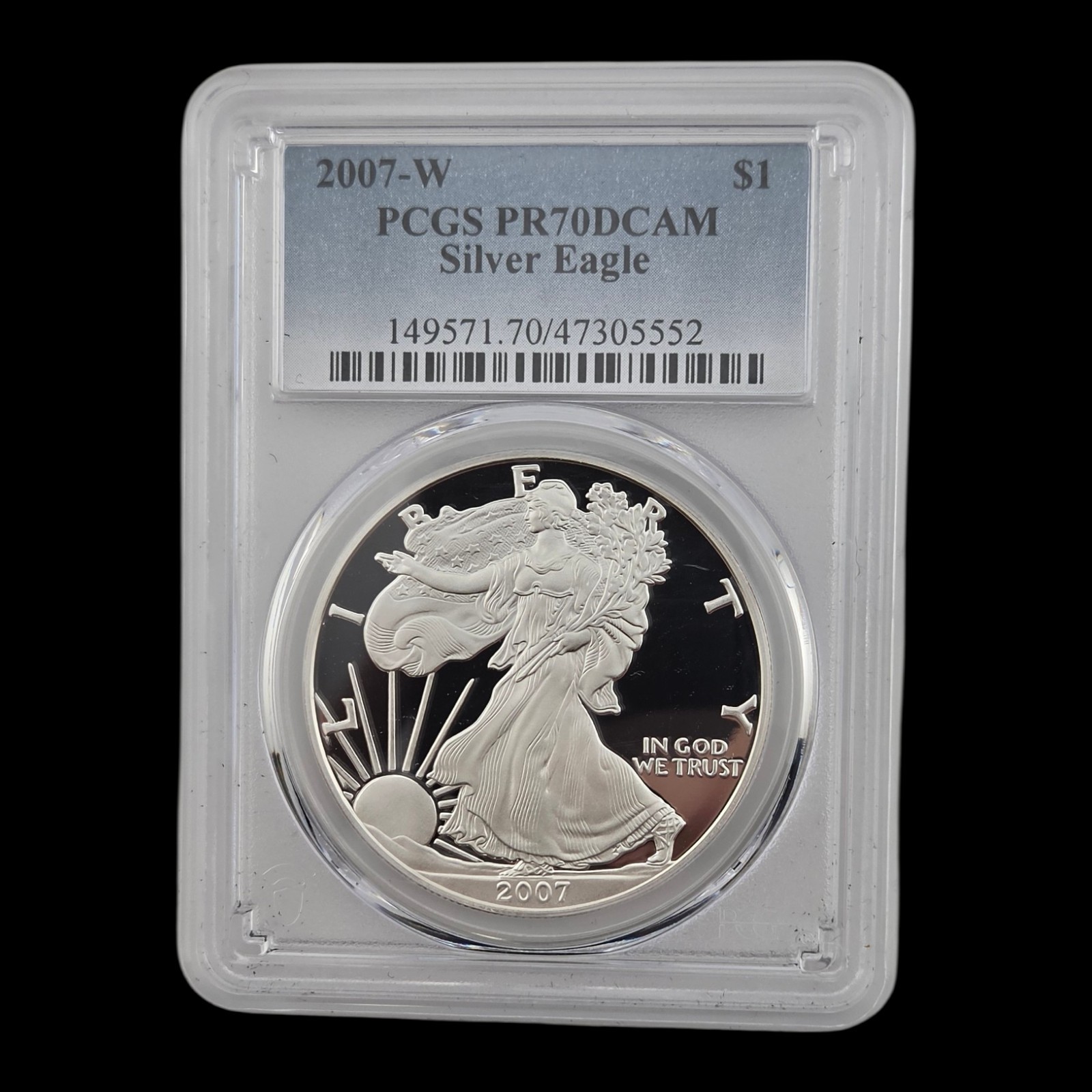 2007 W Proof American Silver Eagle Dollar Coin PCGS Pr70 Dcam