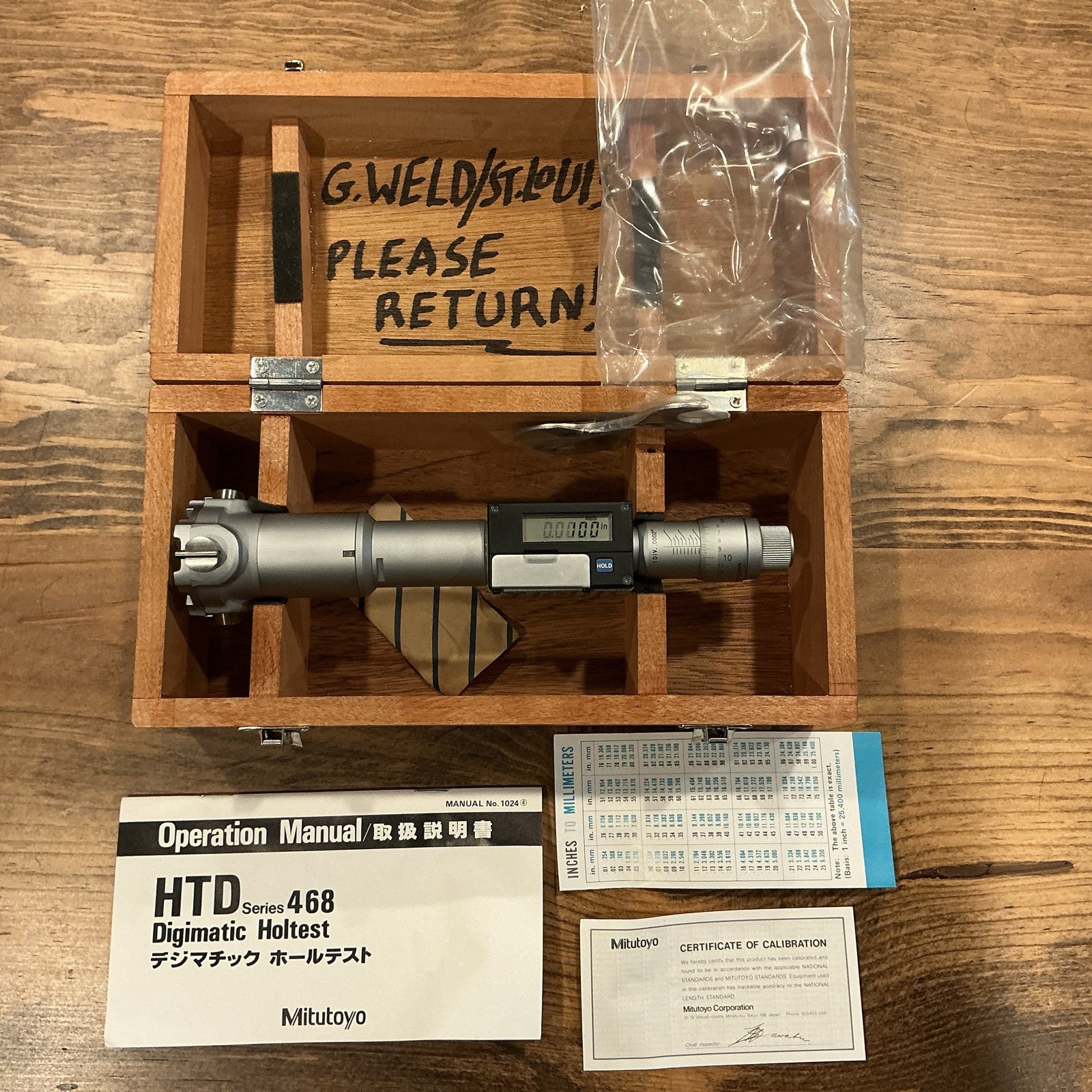 Mitutoyo Hole Test HTD-468-212 Digimatic Holtest 2”-2.4” marked G. Weld