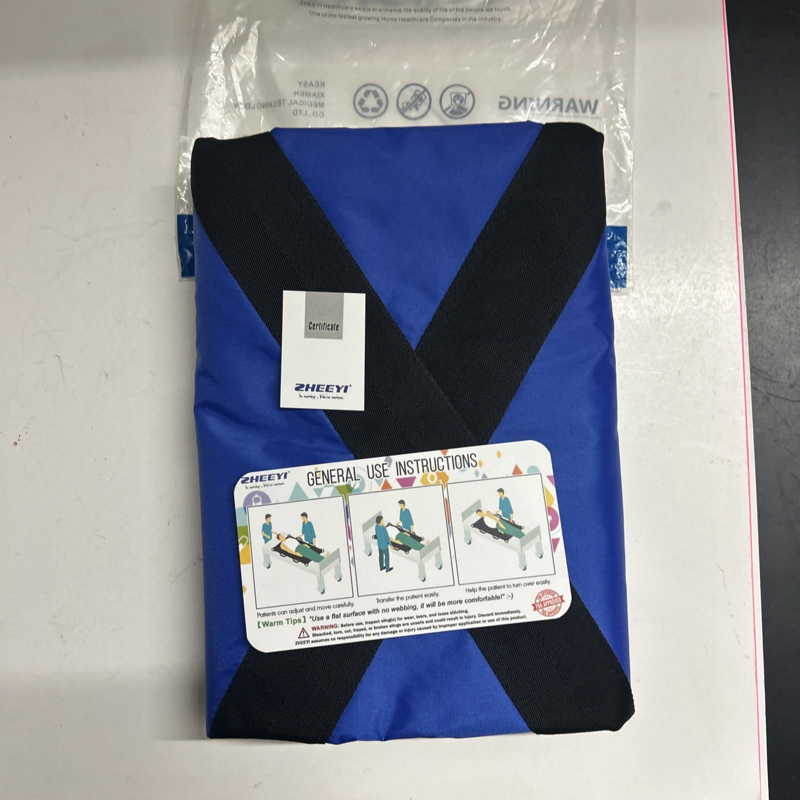 Zheeyi Multipurpose 54” X 35” Positioning Bed Pad with Reinforced Handles - Blue