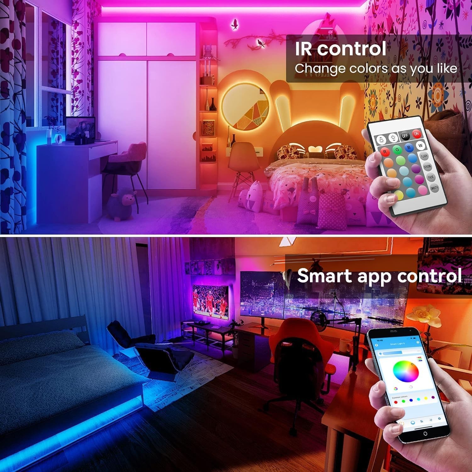 Long 100ft LED Strip Lights for Bedroom & Kitchen - Remote & Bluetooth