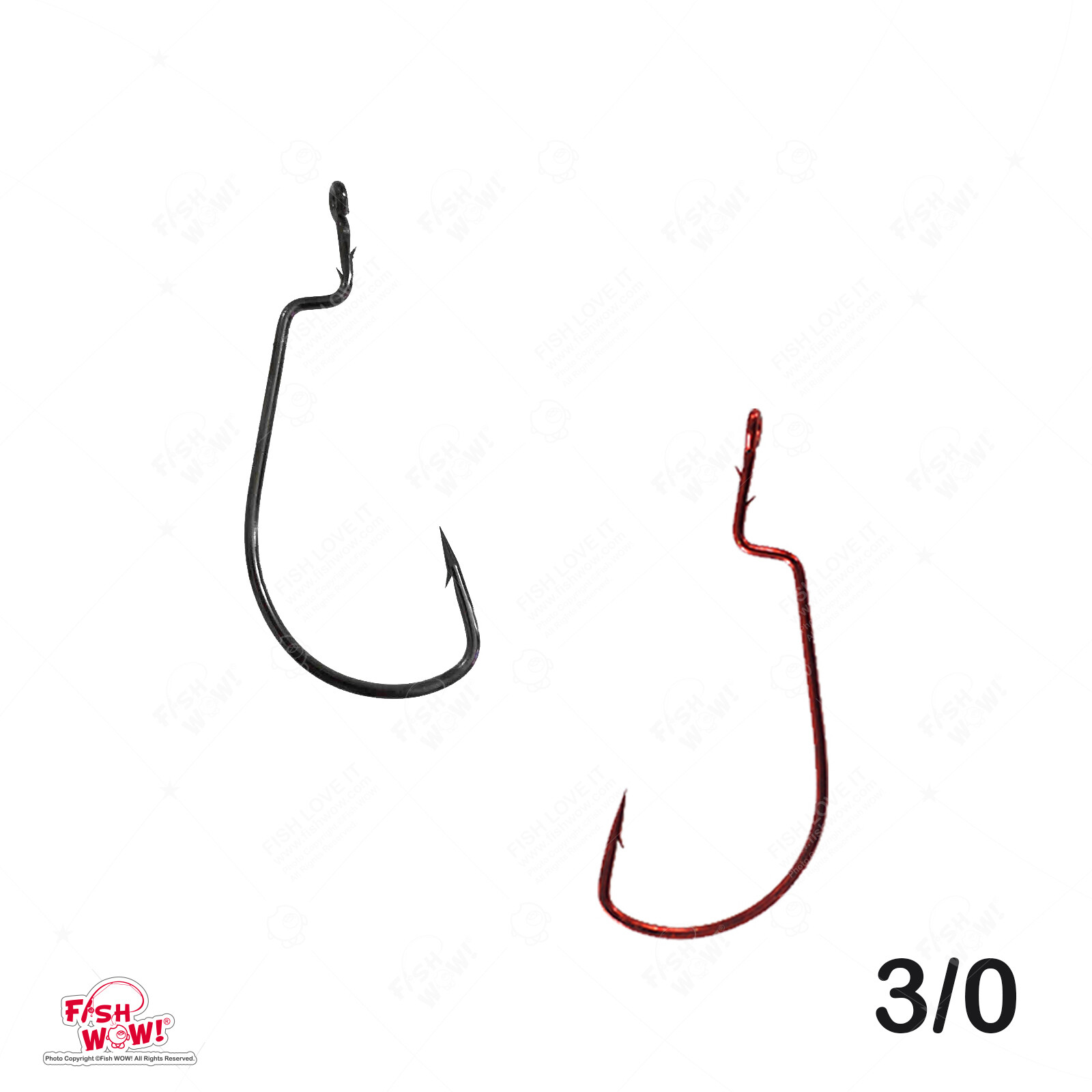 Fish WOW!® 3/0 Fishing Offset Shank Worm Hooks Black Red Nickel Wide Gap Bass