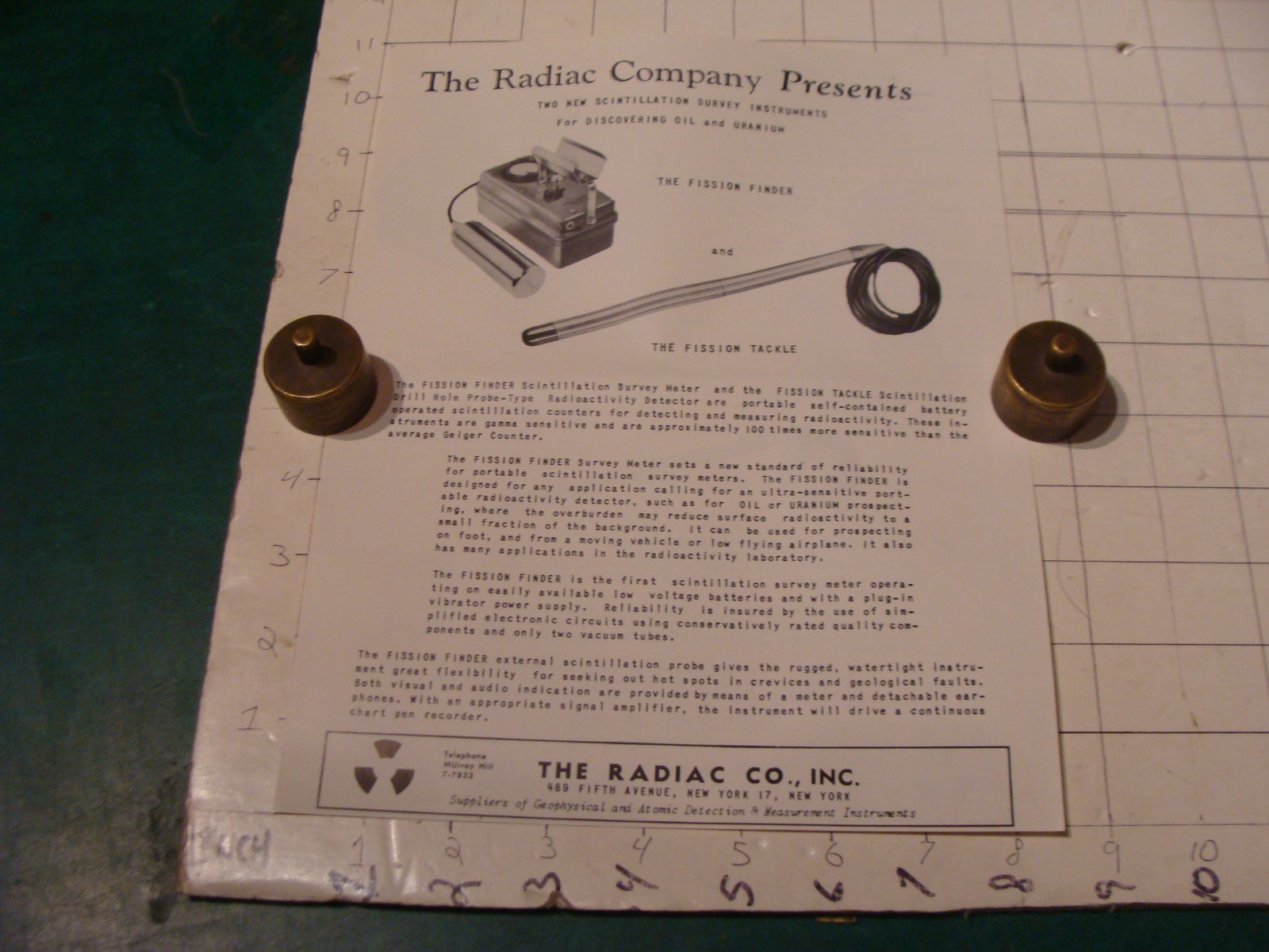 original Vintage 1955 Geiger Counter ad sheet: FISSION FINDER & FISSION TACKLE