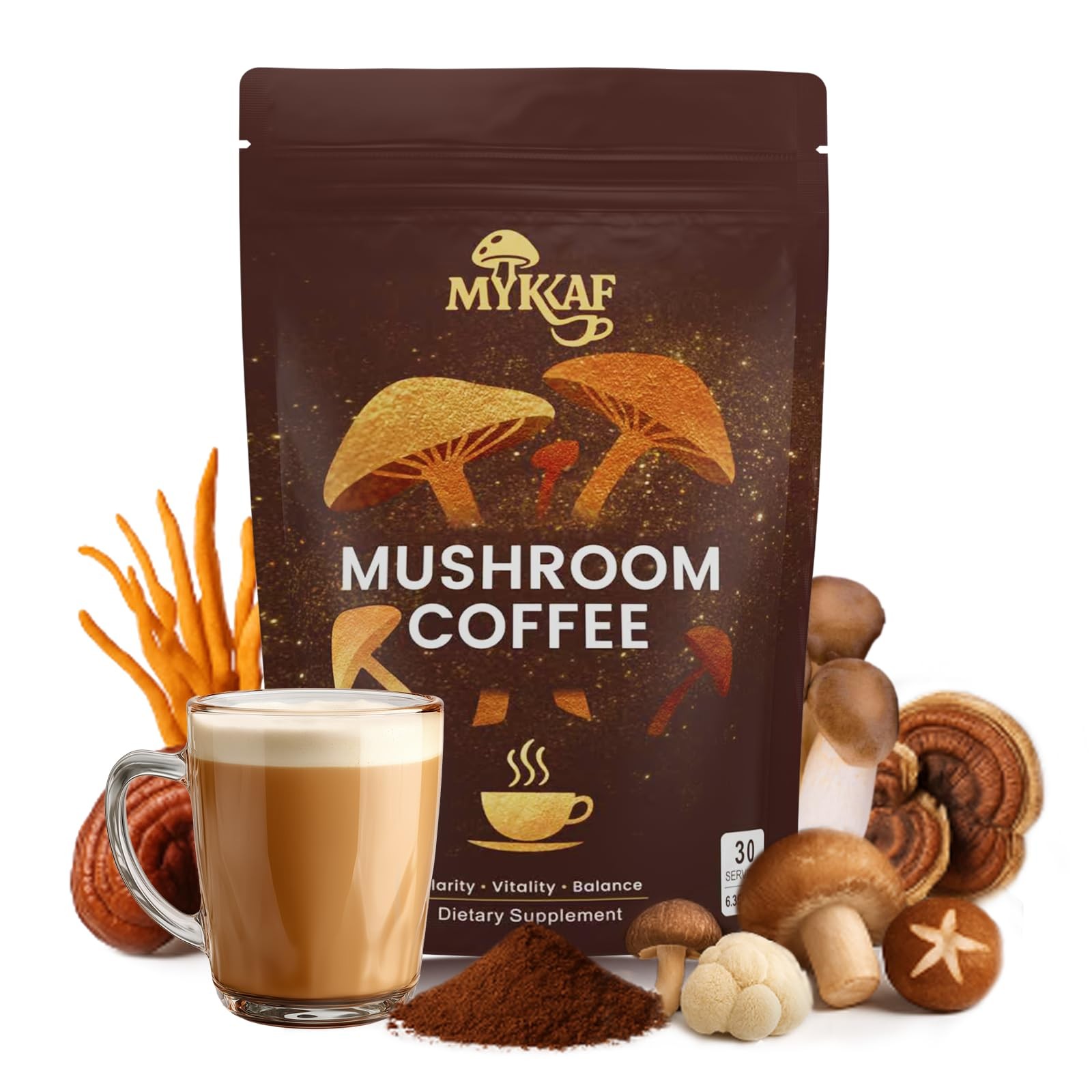 Mushroom Coffee with 6 Adaptogenic Mushrooms, Instant for Better...