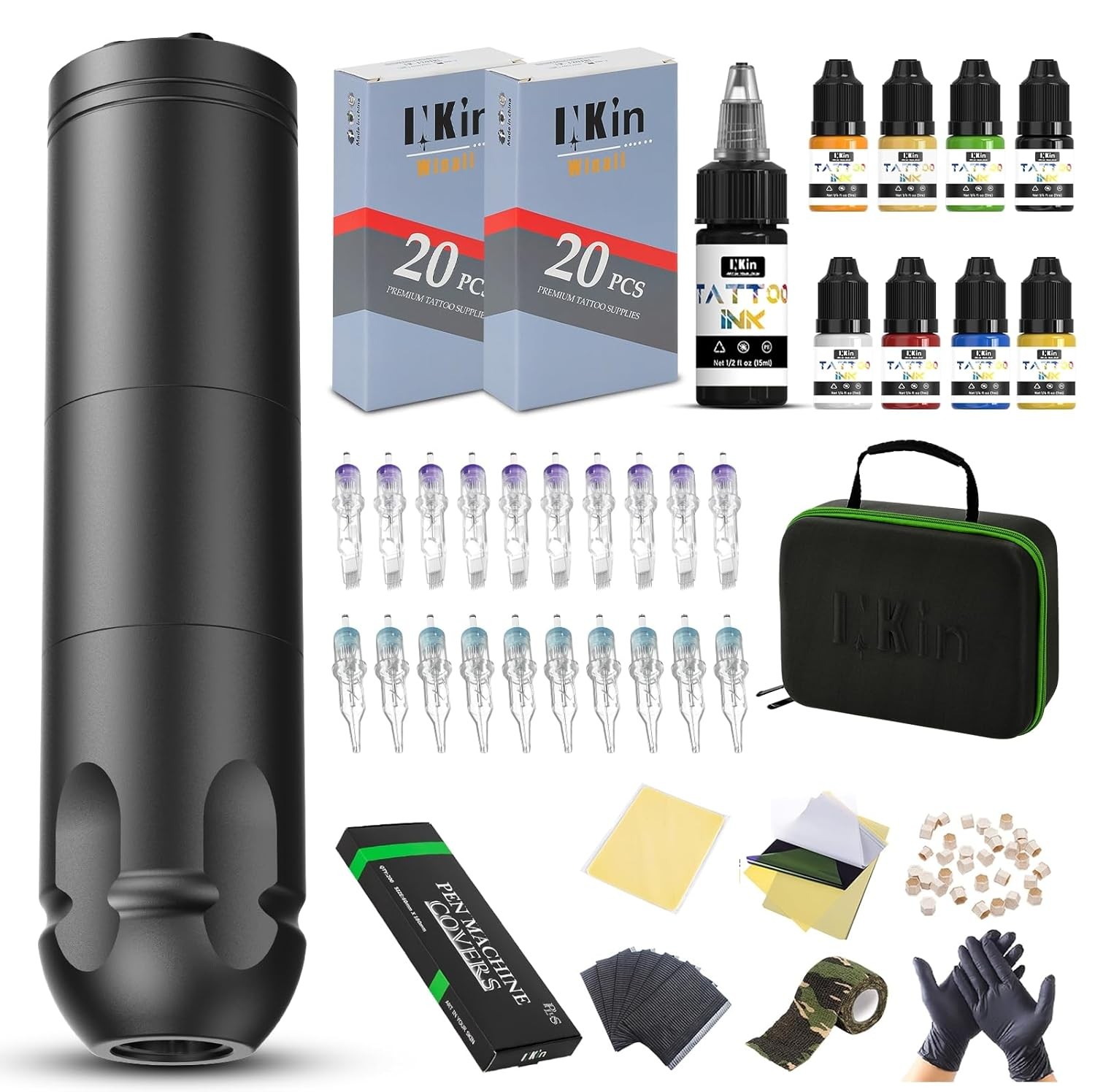 INKin Tatoo Machine Kit for Beginners, Tattoo Gun with 3.5mm Stroke Black