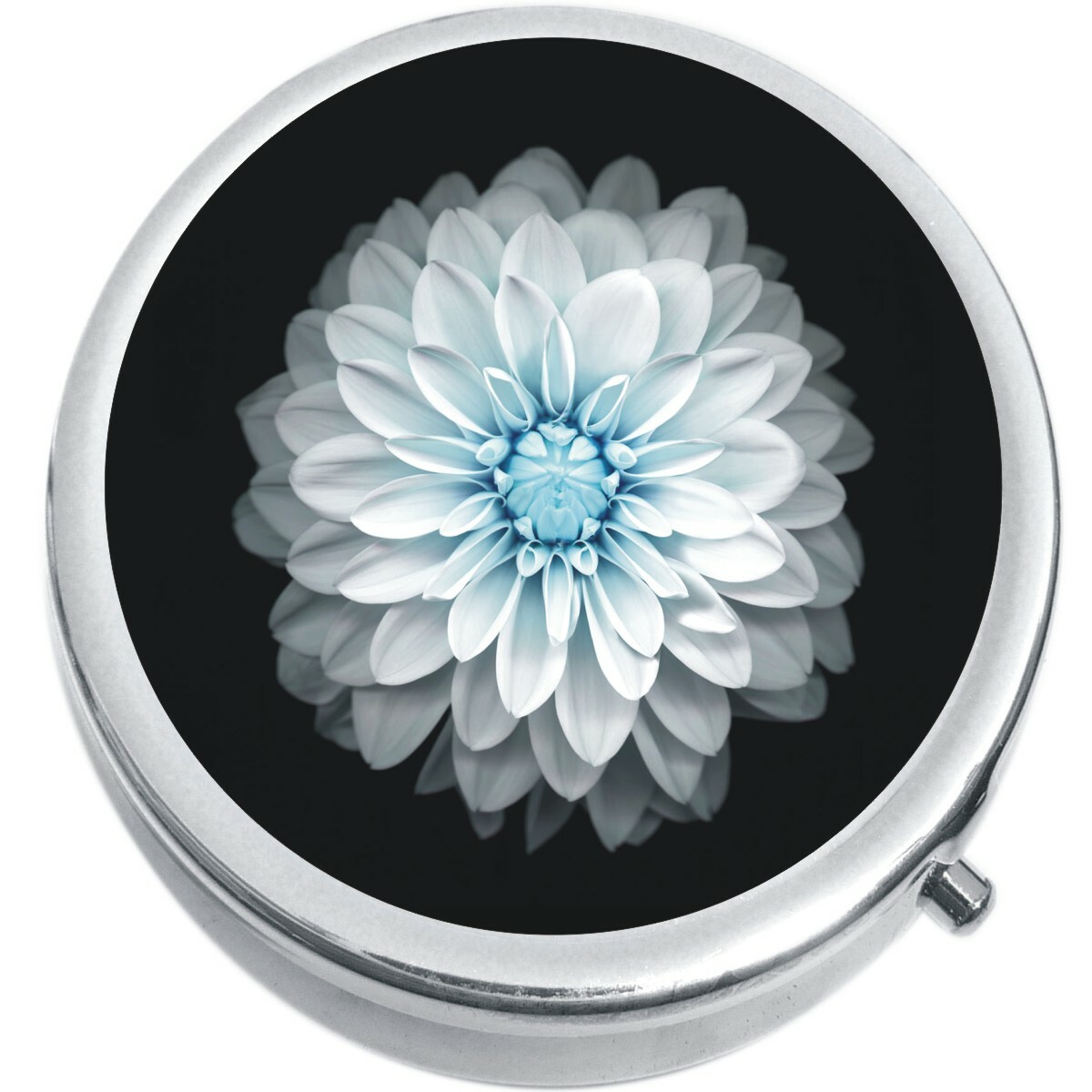 Flower on Black  Medicine Vitamin Compact Pill Box