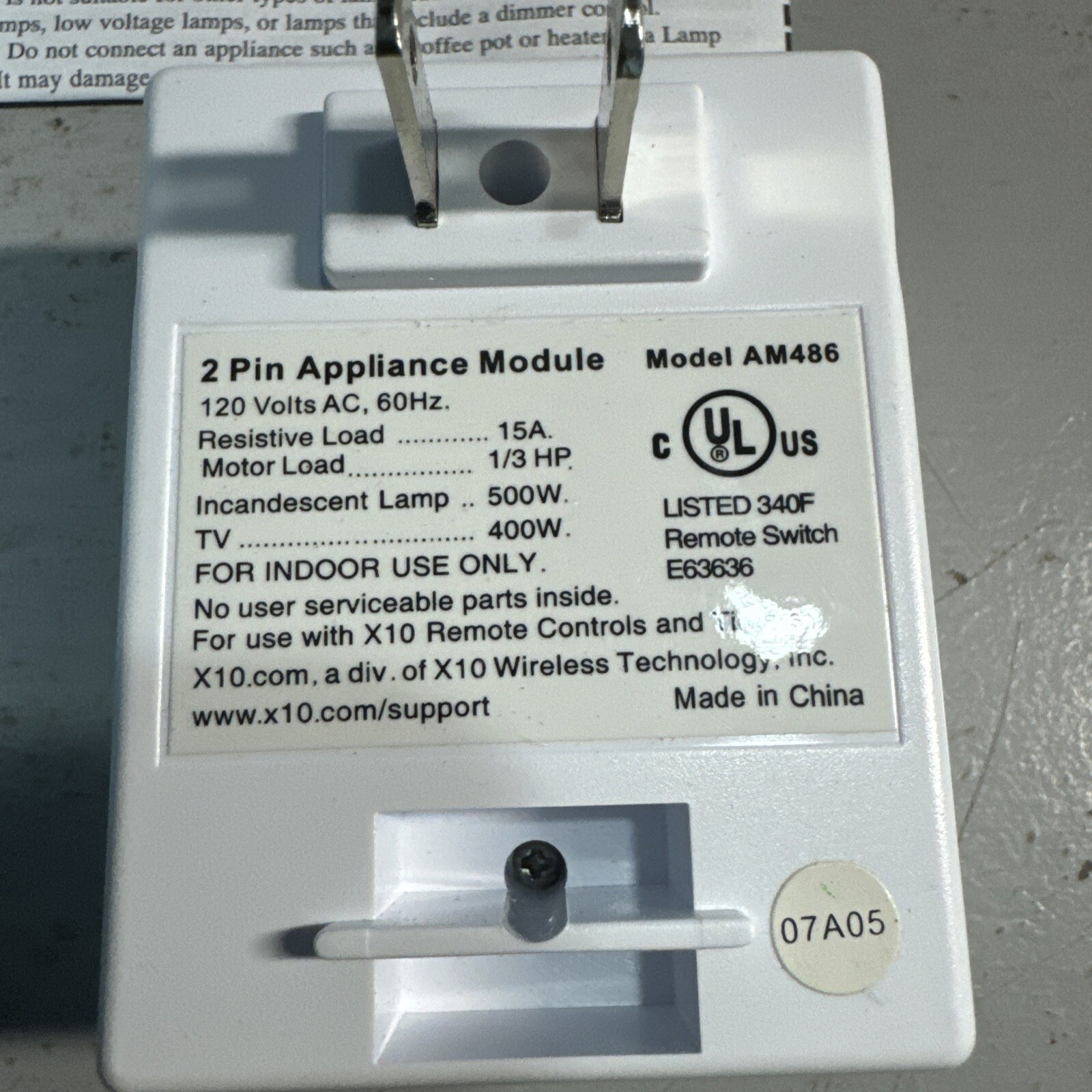 AM486 Appliance Module 2-Pin Polarized - X10