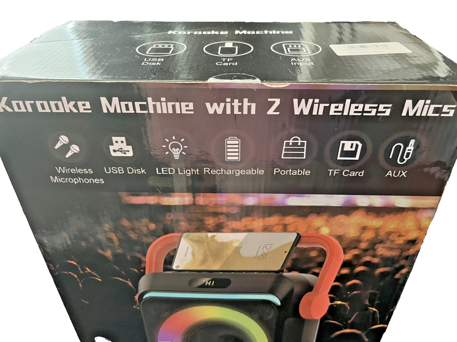 Karaoke Machine with 2 Wireless Microphones, Portable Bluetooth W/ Strobe Lights