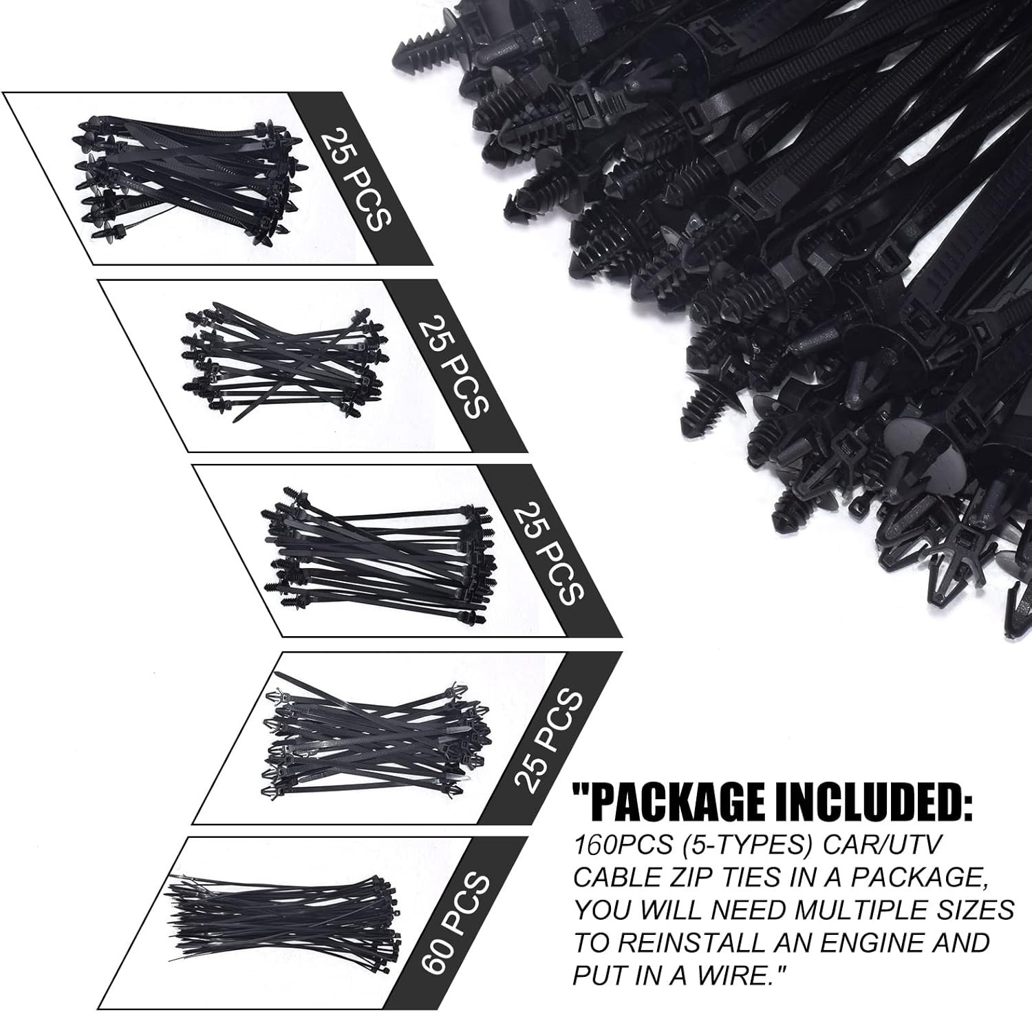 160Pcs Universal Nylon Push Mount Cable Zip Tie, Self Locking Cable Strap,Hea...