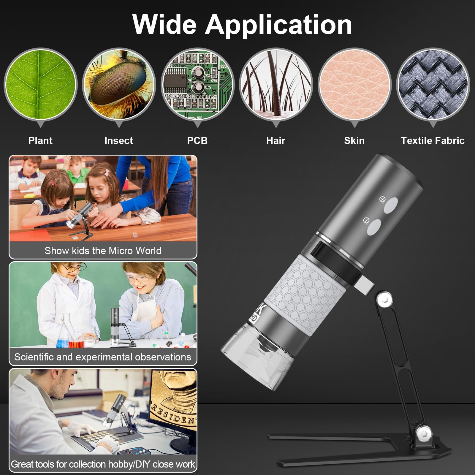 Bysameyee Wireless Digital Microscope 4K HD Wi-Fi Camera Black