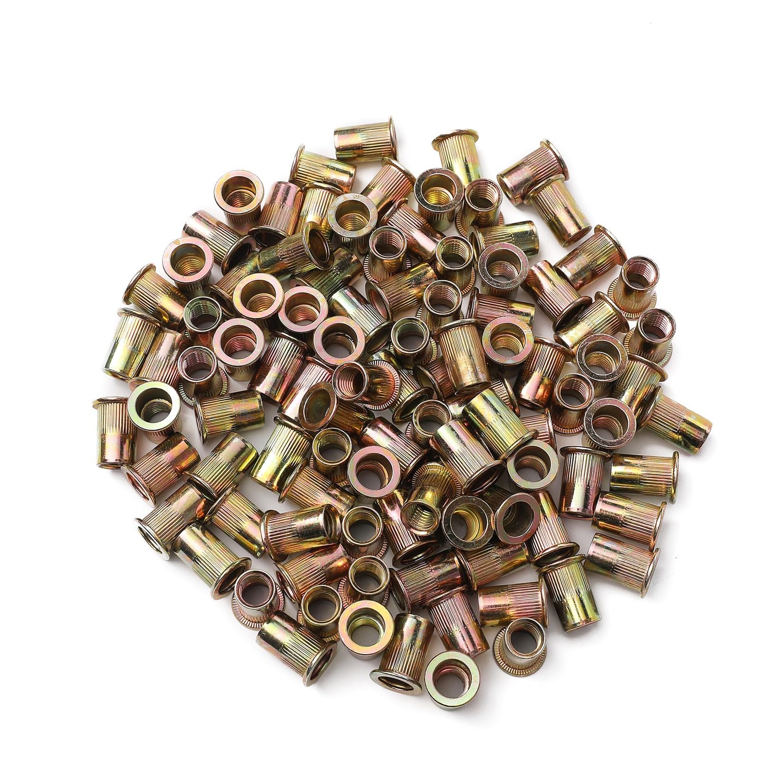 100pcs M6 Rivet Nuts, Zinc Plated Finish Carbon Steel Flat Head Rivnut Thread...