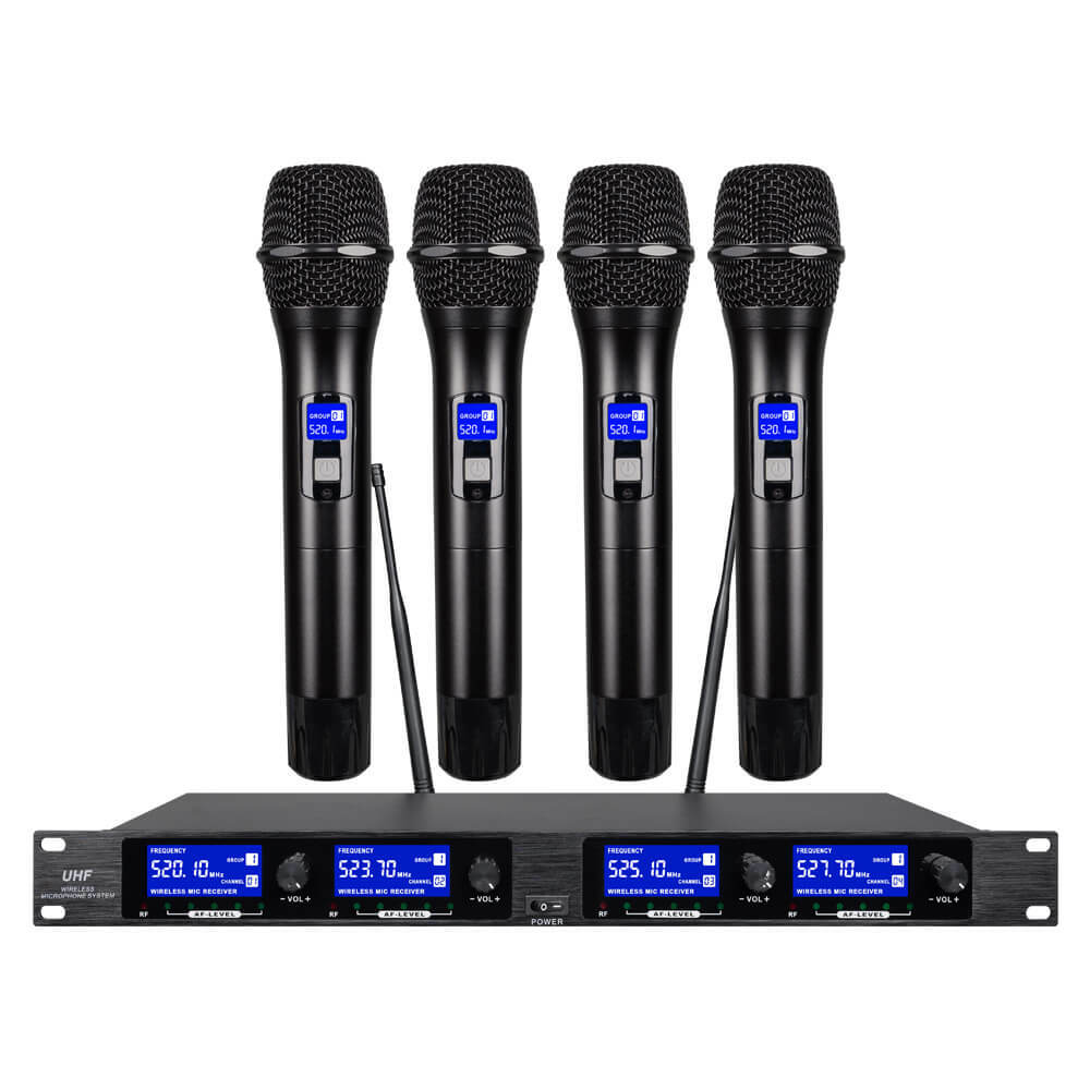 Wireless Microphone System Pro Audio 4 Channel UHF 4 Handheld Metal Dynamic KTV